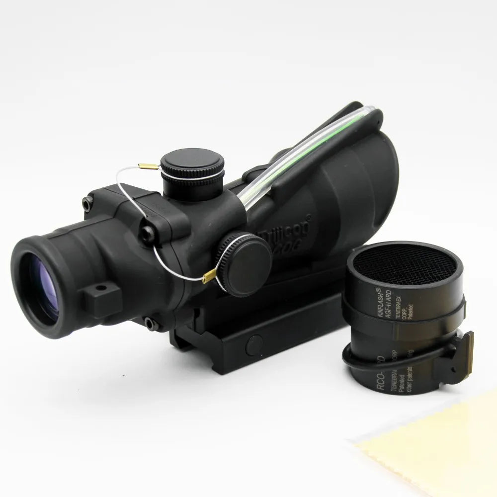 IPX7 Waterproof 4x32 ACOG Scope with Red Chevron Reticle & Killflash - Tactical Rifle Optic for Hunting, Shooting & Outdoor Adventures