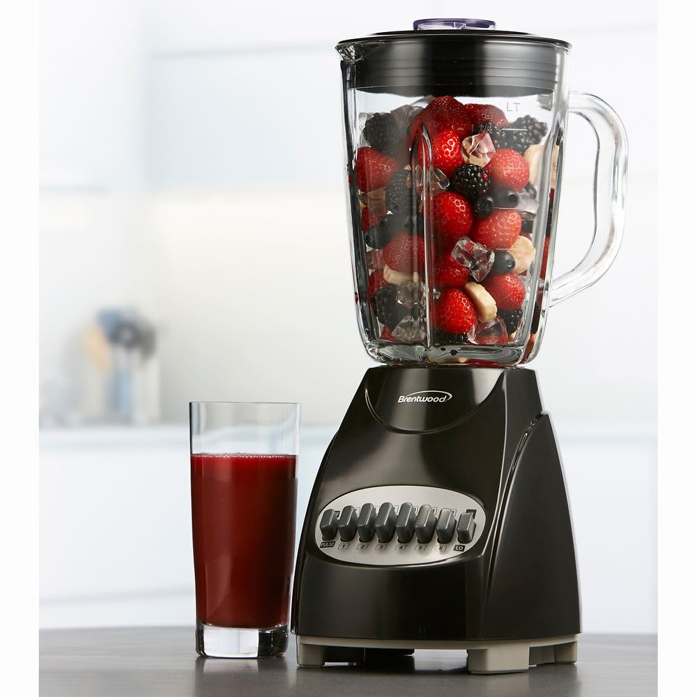 Brentwood JB-920B 12-Speed Blender with Pulse Function & Glass Jar - Powerful Countertop Blender for Smoothies, Shakes, Sauces & Food Prep - Black