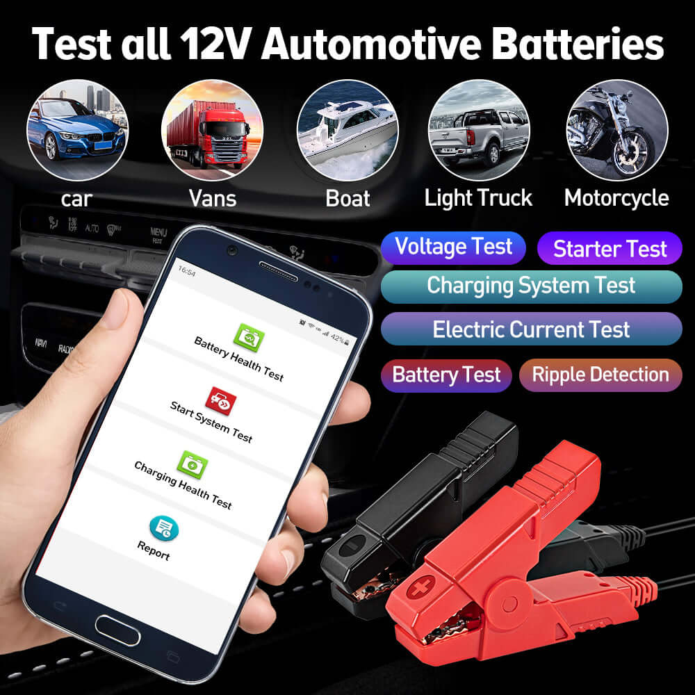 LAUNCH® BST360 Bluetooth Battery Tester for 6V & 12V Vehicles - Diagnose Car, Motorcycle, ATV & Boat Batteries with Wireless Convenience