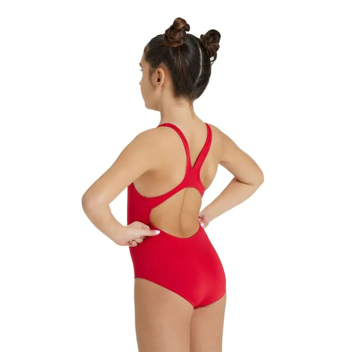 Arena Solid Swim Pro Girl's Swimsuit - Red & White One-Piece Competition Bathing Suit for Girls - Perfect for Swim Training, Lessons & Pool Parties