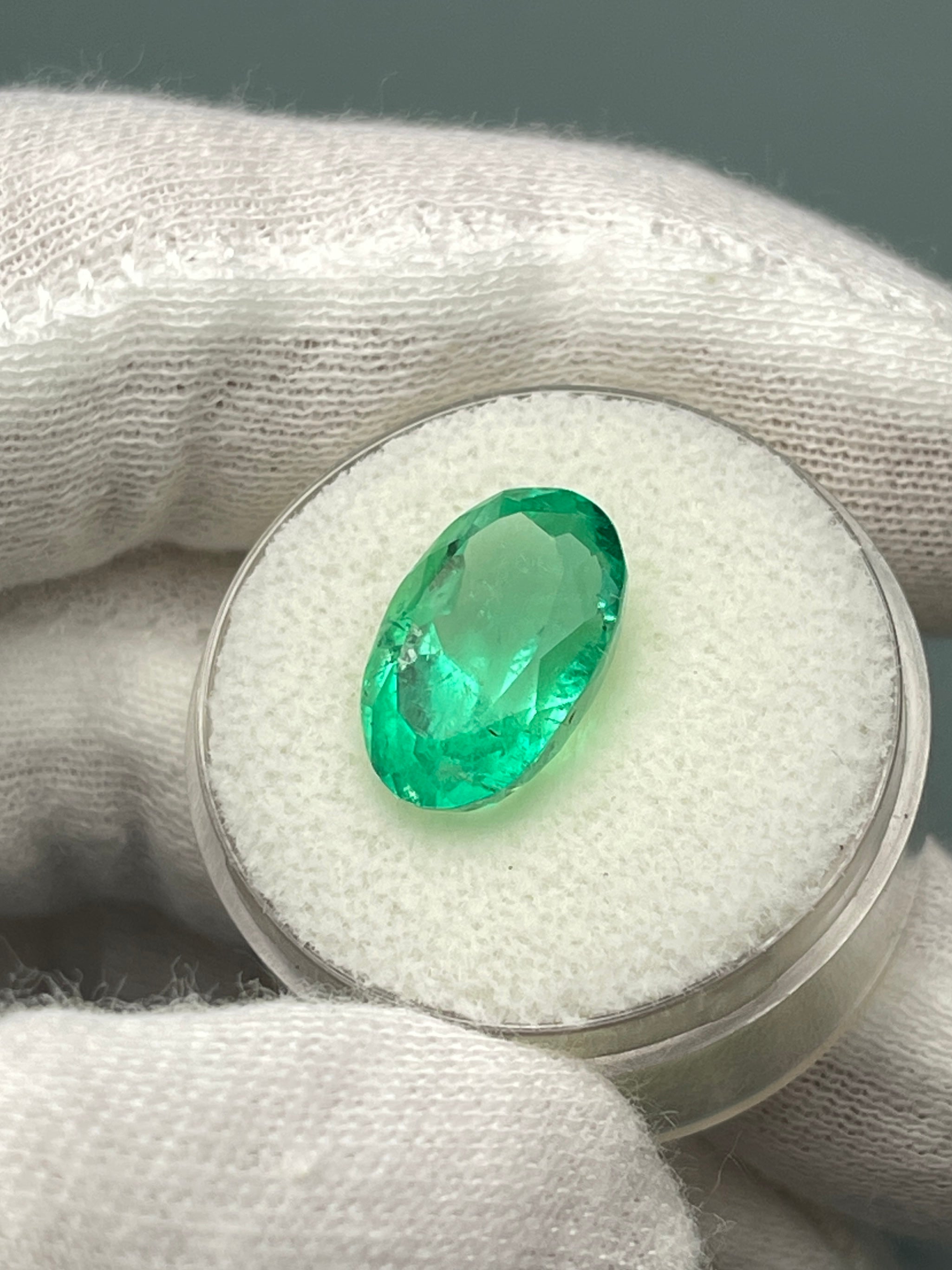 6.23 Carat Natural Colombian Emerald - Elongated Oval Cut Loose Gemstone for Jewelry Making, Engagement Rings & Fine Collections | Yellowish Green Color
