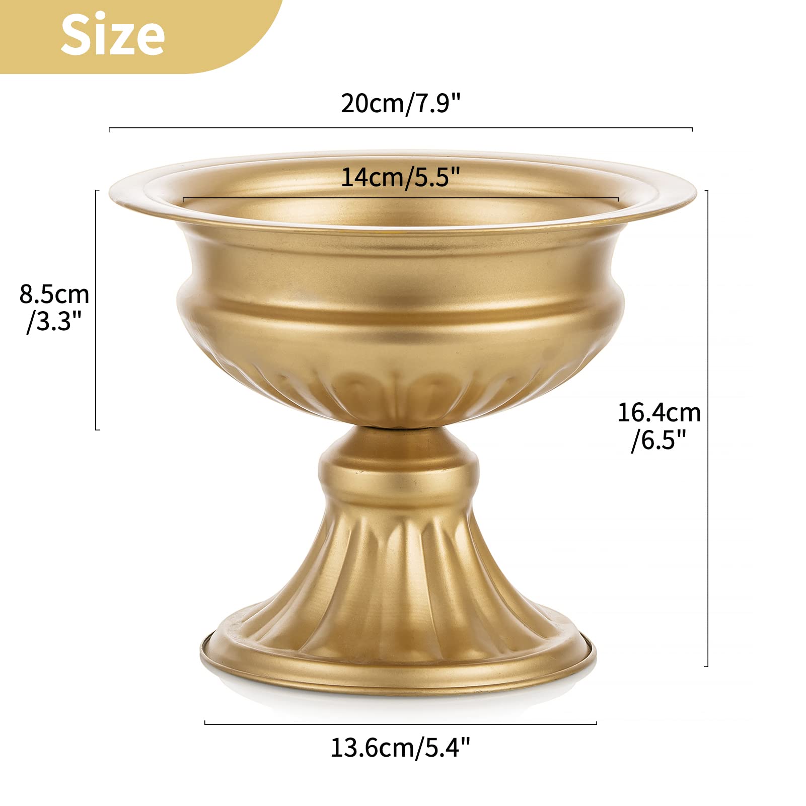 Elegant Gold Metal Urn Vases for Wedding Centerpieces - Set of 10, 6.5 Inch Tall Trumpet Vases for Table Decorations, Party & Home Decor - Perfect for Wedding Receptions, Anniversary Celebrations and Special Events