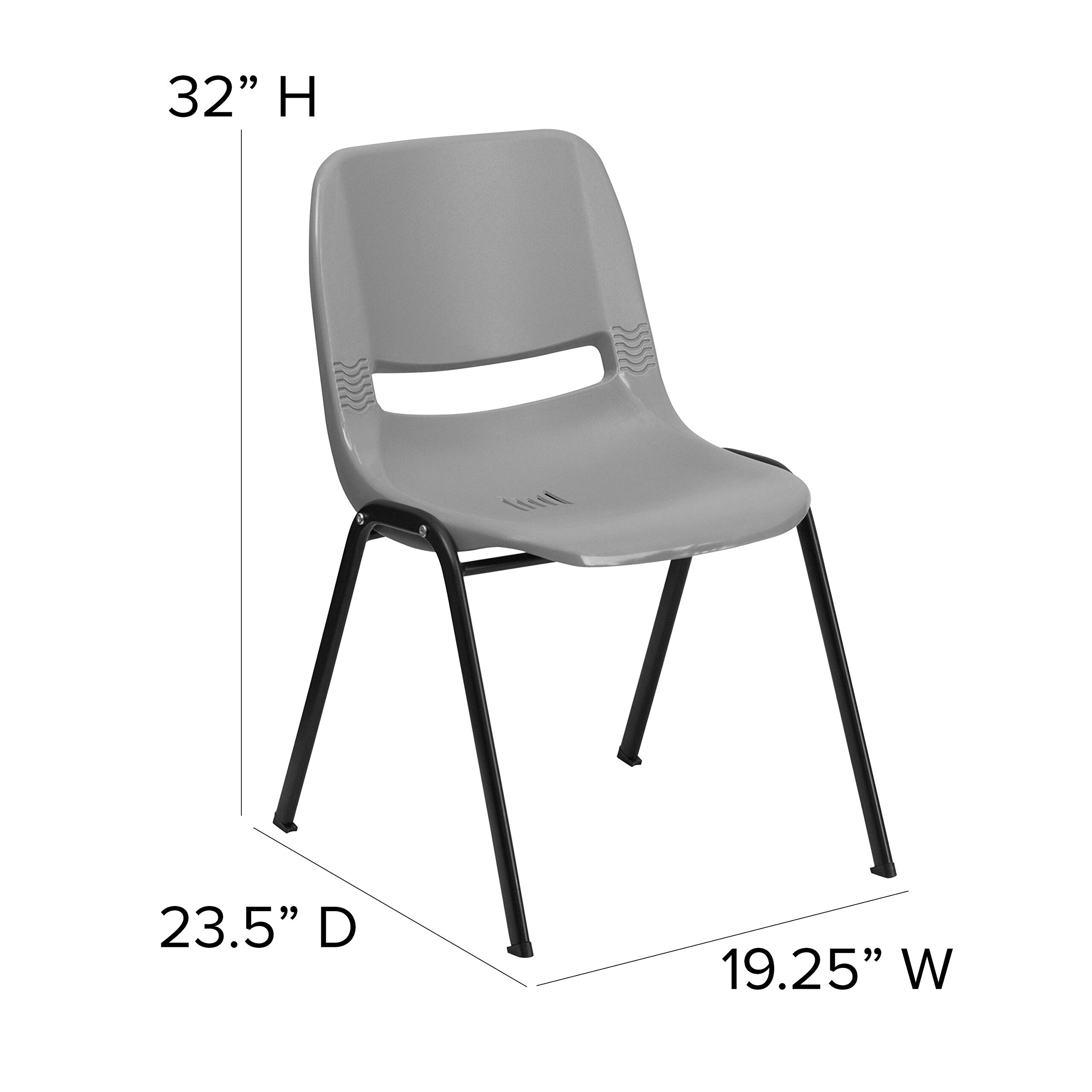 Emma & Oliver Gray Ergonomic Shell Stackable Student Chair - Comfortable Classroom & Office Guest Chair for Schools, Libraries, and Conference Rooms
