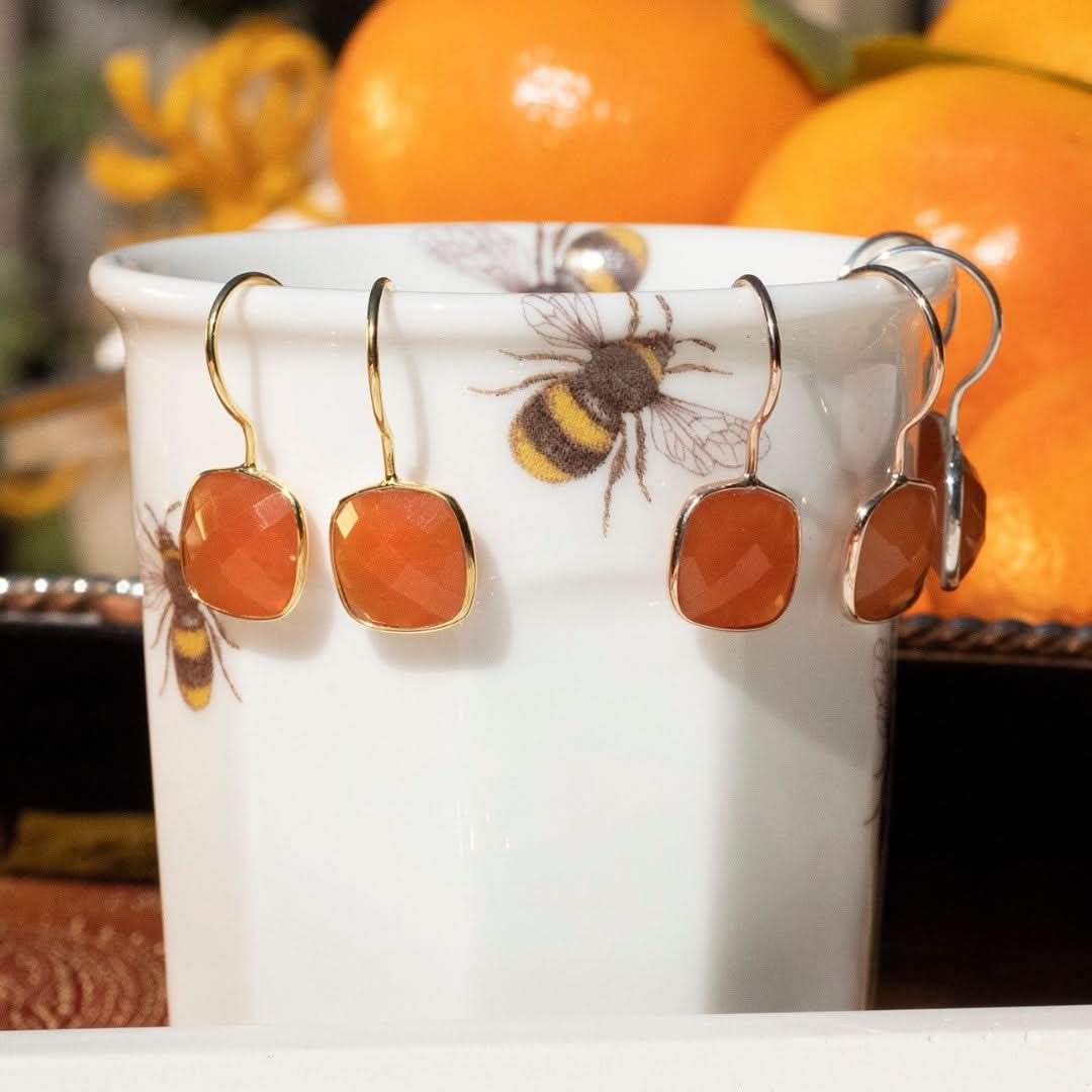 Natural Carnelian Gemstone Earrings in 14K Gold - Elegant Dangle Hoop Earrings for Women, Perfect for Parties, Weddings & Everyday Wear