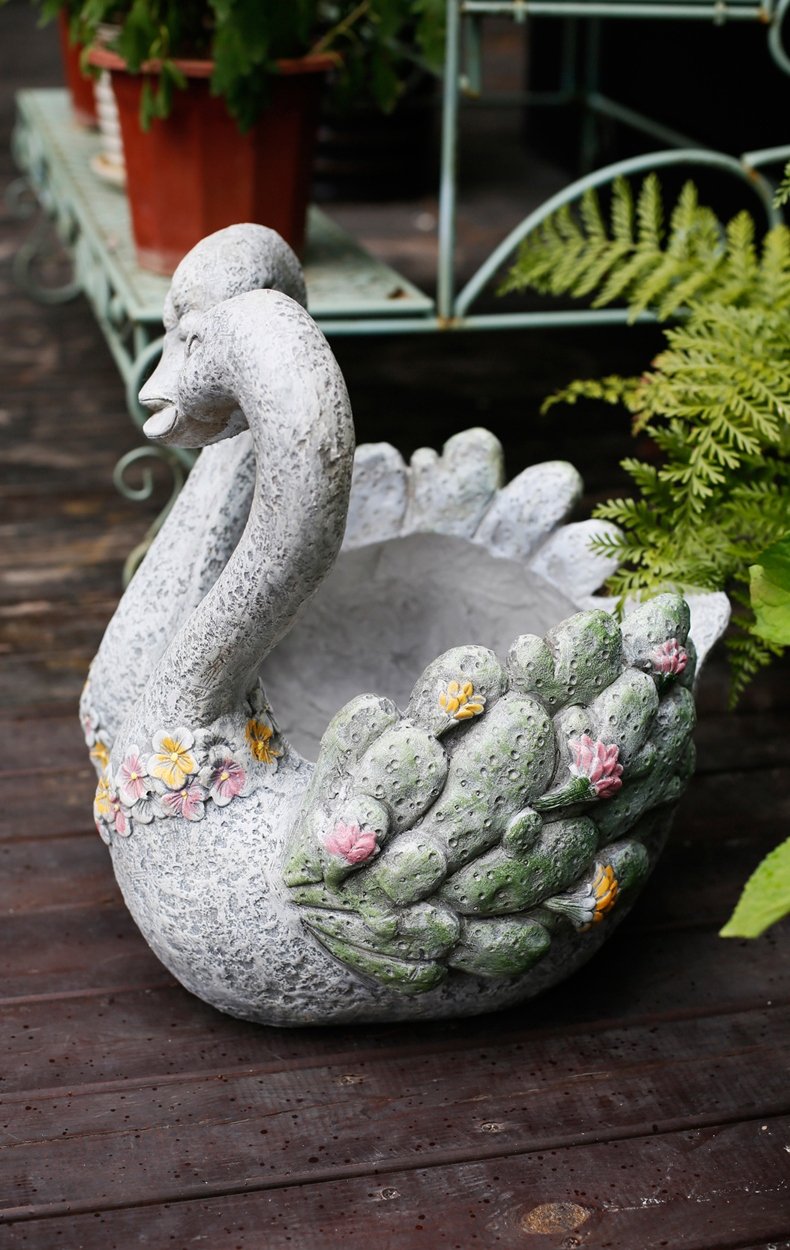 Extra Large Swan Statue for Garden Decor - Elegant Outdoor Animal Sculpture, Villa Courtyard Ornament & Flower Pot Holder | Perfect for Swan Lovers, Patio Decorations & Landscape Design Ideas