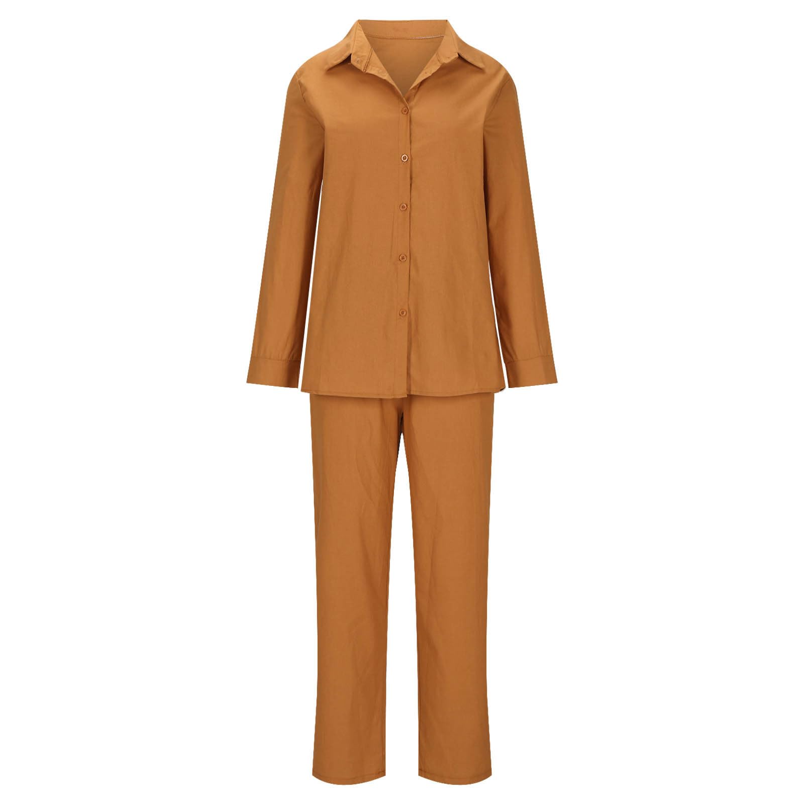 YMADREIG Women's 2-Piece Linen Outfit - Long Sleeve Button Down Shirt & Baggy Pants Set | Summer Casual Lounge Wear | Perfect for Beach Vacation, Brunch Dates & Relaxing at Home