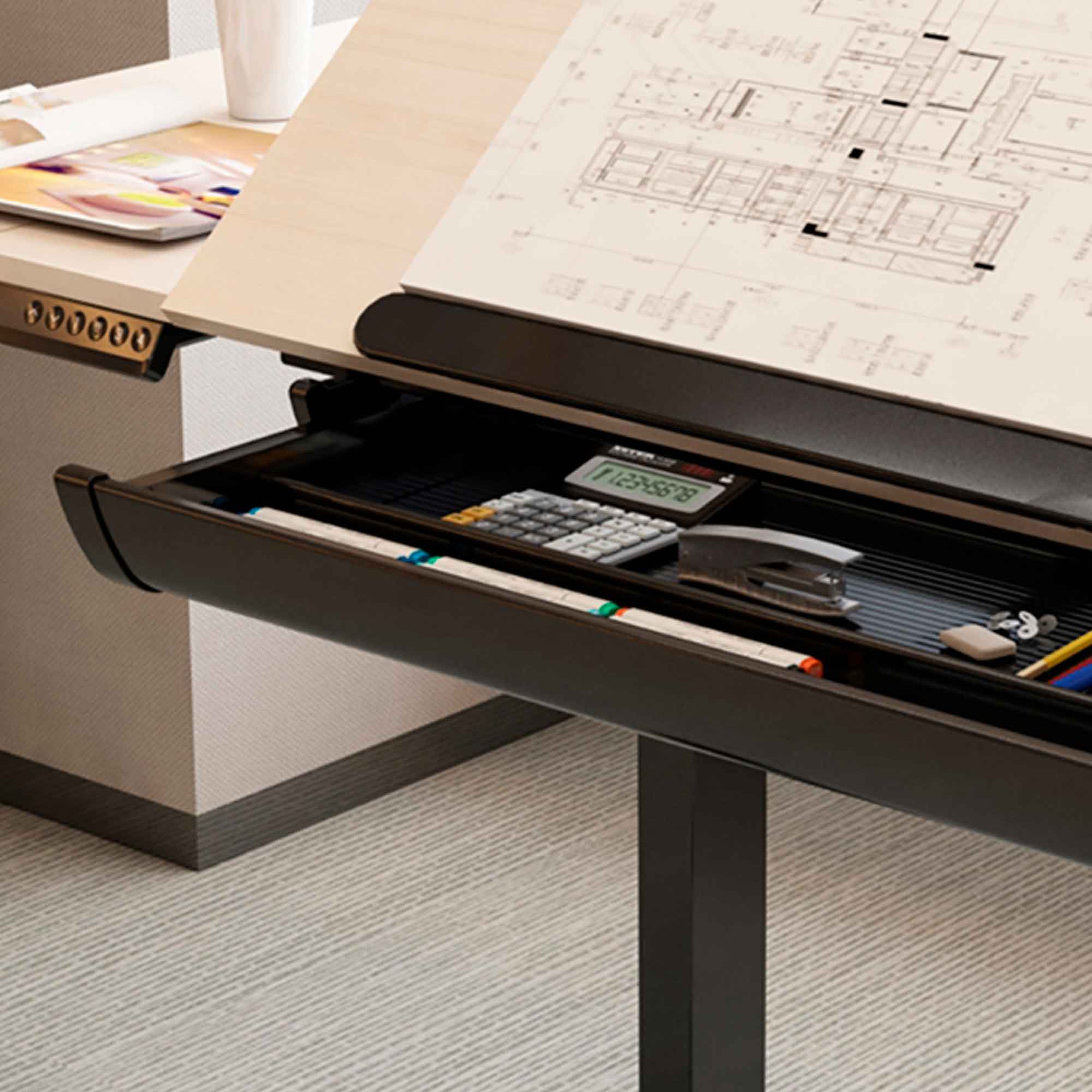 Electric Standing Drafting Desk - Adjustable Height Sit Stand Drawing Table with 0°-40° Tilt Angle & Storage Drawer | Perfect for Architects, Artists & Home Office Workspaces (Model DH71)