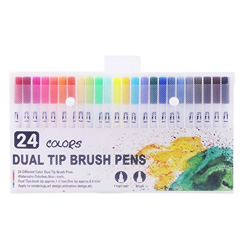 Cobaka Fineliner Brush Pen Set - 24 Colors Dual Tip Water-Based Ink Markers for Drawing, Sketching & Watercolor Art - Perfect for Artists, Illustrators & Adult Coloring Books