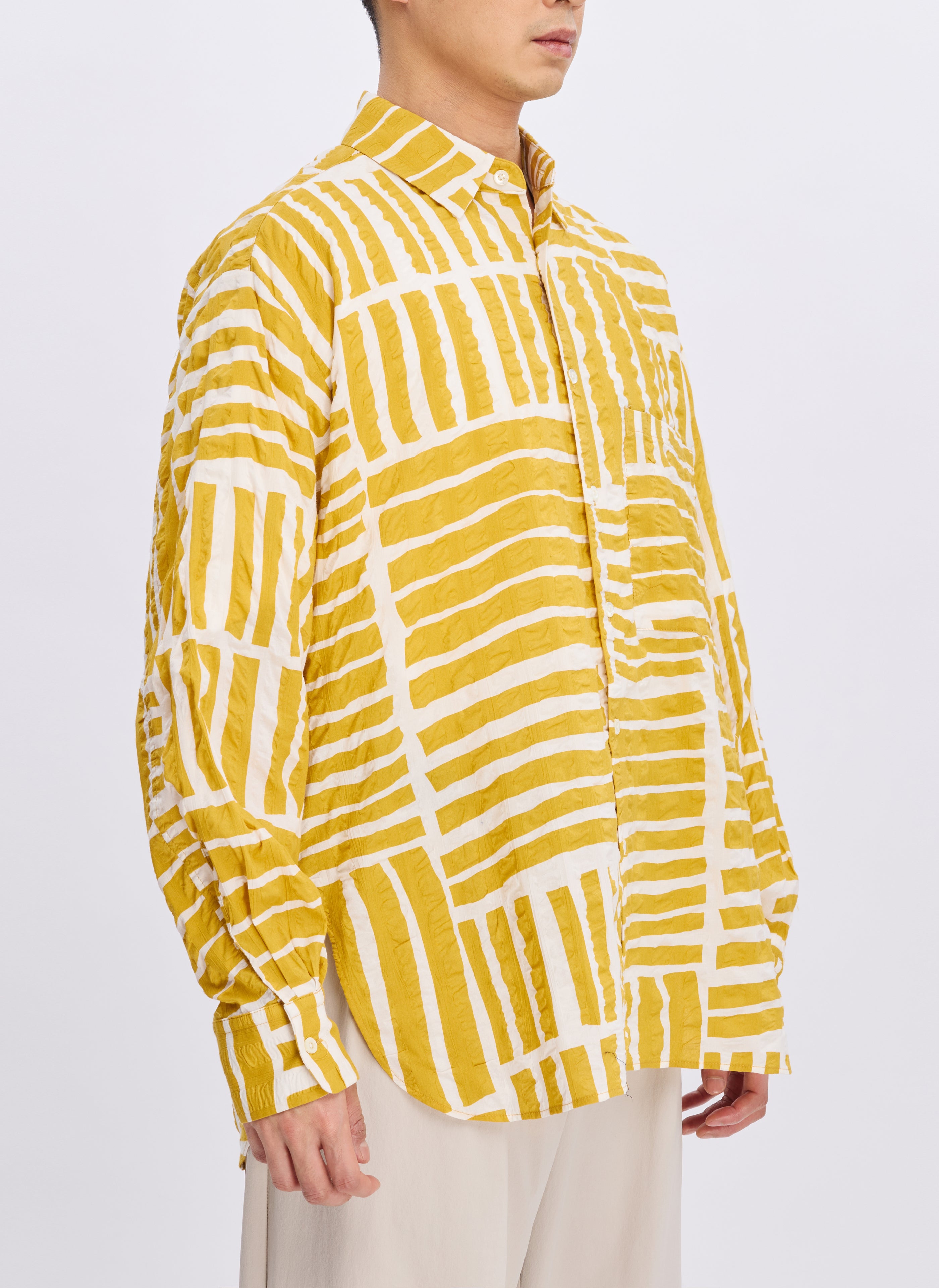 Premium Japanese Miracle Wave Cotton Seersucker Stripe Shirt for Men - Breathable Summer Casual Wear for Office & Outdoor Activities
