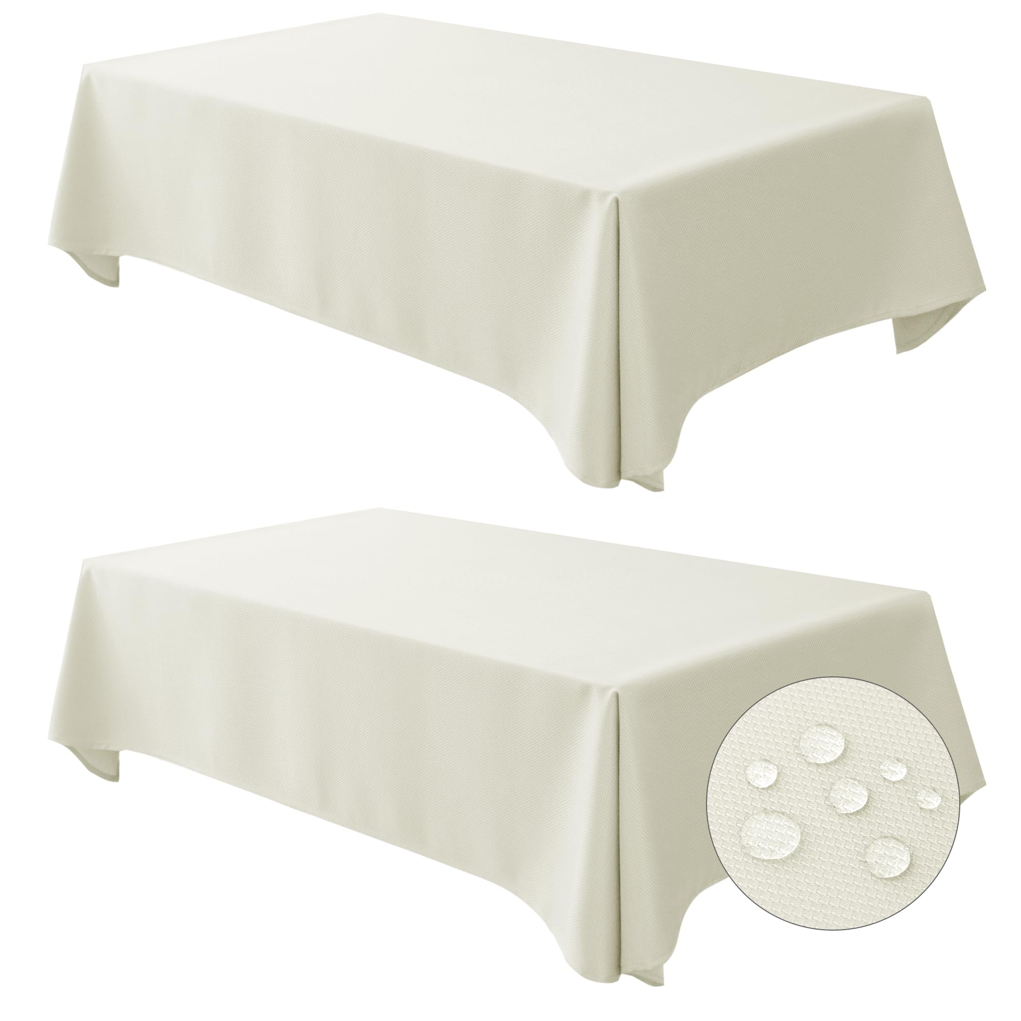 Premium Beige Jacquard Tablecloth Set of 2 - 60x84 Inch Waterproof Wrinkle-Resistant Rectangle Table Cover for Dining, Parties & Events | Elegant Textured Fabric for Weddings, Banquets & Holiday Decor