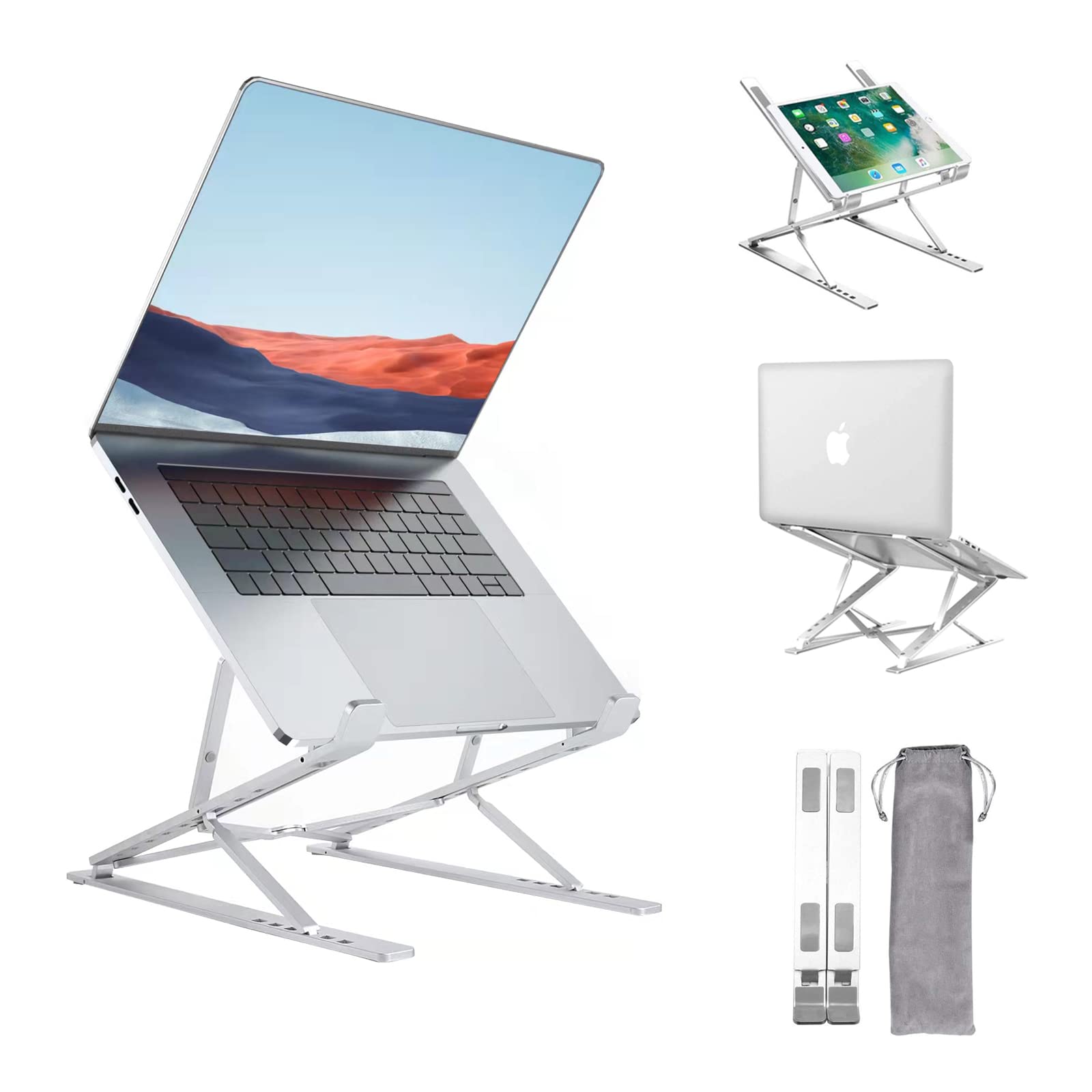 Premium Aluminum Laptop Stand for Desk - Ergonomic & Stable MacBook Pro Stand for 12-17 inch Laptops - Computer Riser with Cooling Function for MacBook Air/Pro, HP, Dell & More Notebooks (Light Silver) - Perfect for Home Office, Gaming & Workspace Setup