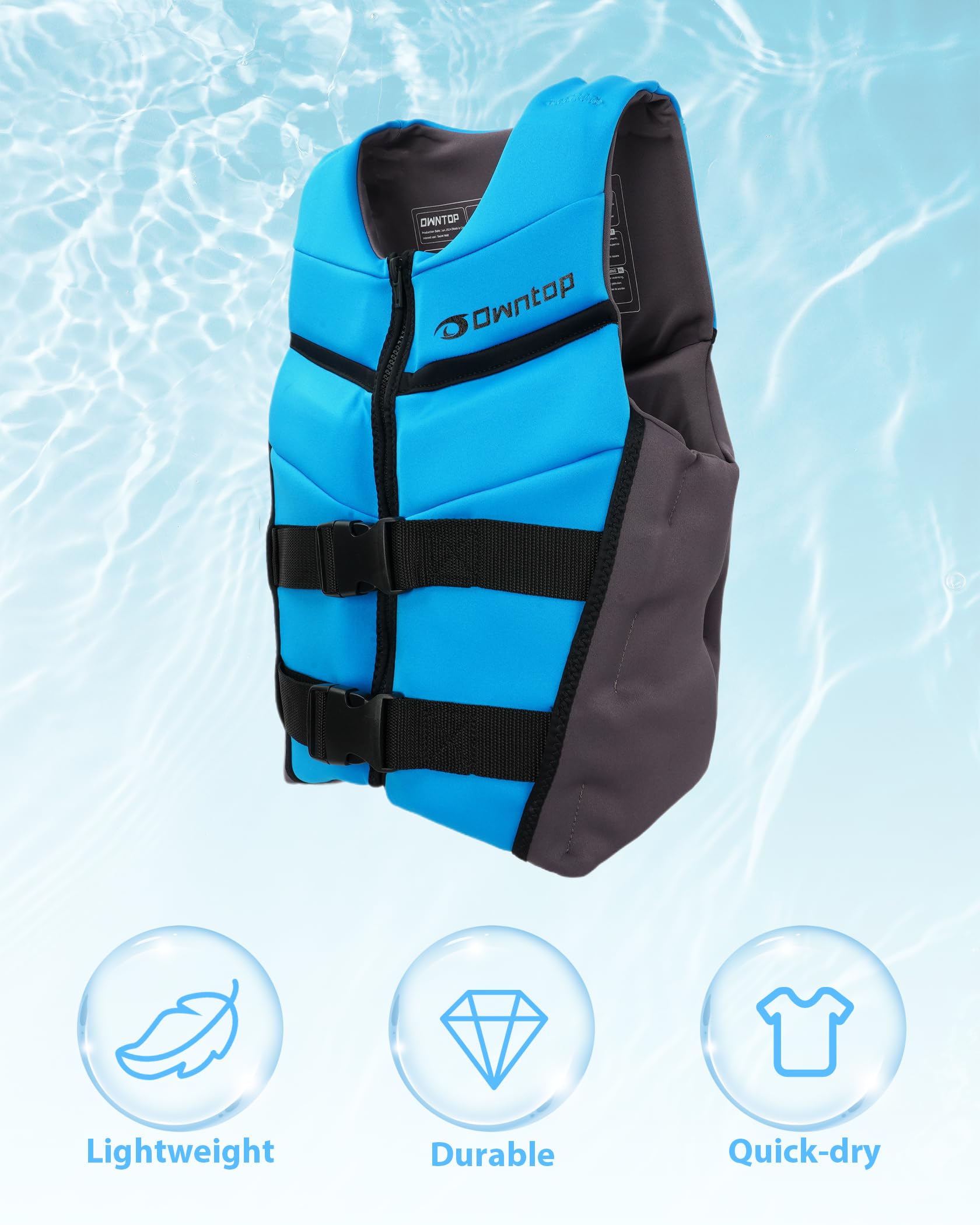 Owntop Youth Kids Swim Vest - Lightweight & Quick-Dry Adjustable Life Jacket with Buckles & Zipper - Perfect for Kayaking, Swimming Training, Boating & Water Sports - Fits 50-125 lbs - Ideal for Pool, Beach & Lake Safety Gear