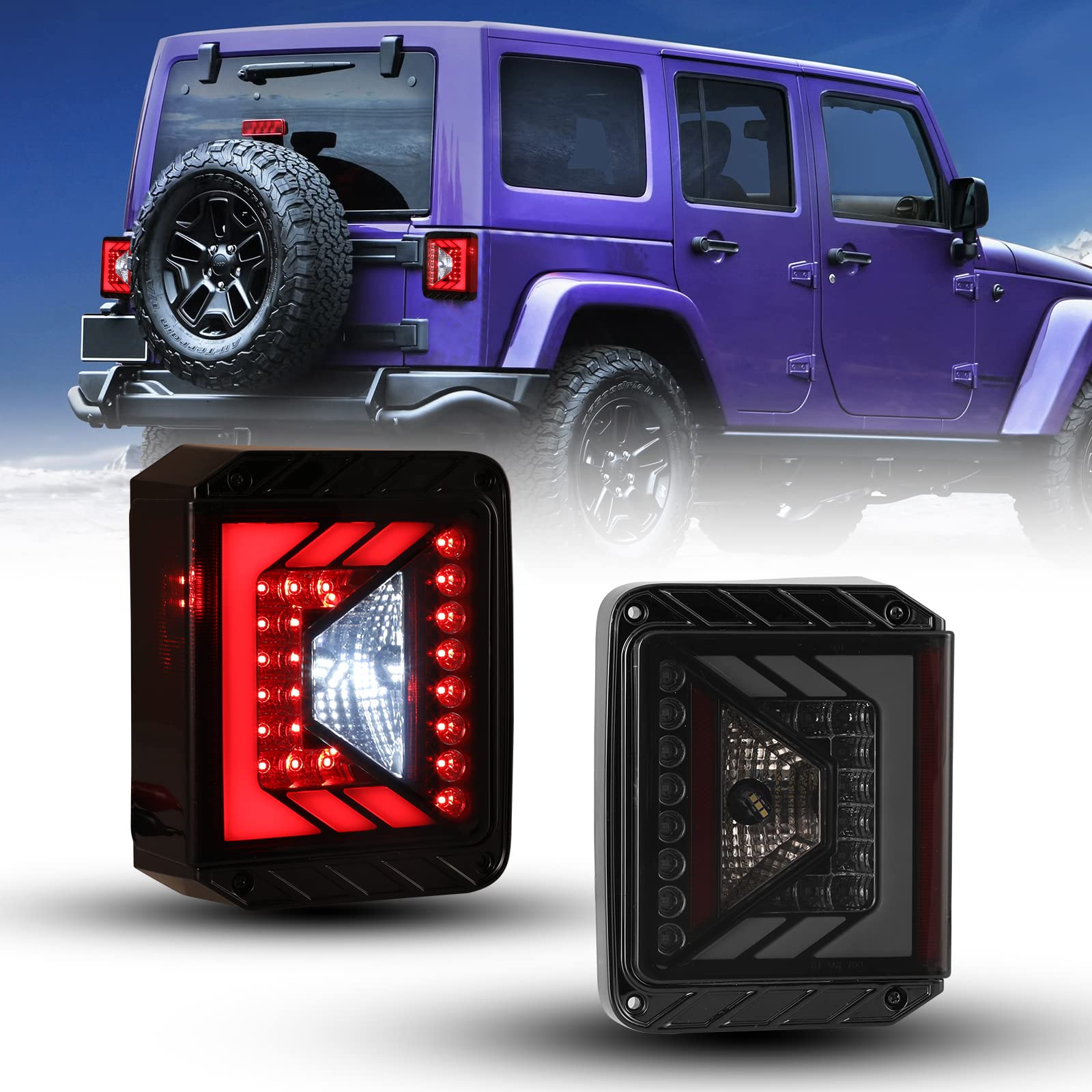 ROXX LED Tail Lights for 2007-2018 Jeep Wrangler JK & JKU - Black Smoke Lens Replacement Pair - Off-Road & Night Driving Safety Upgrade