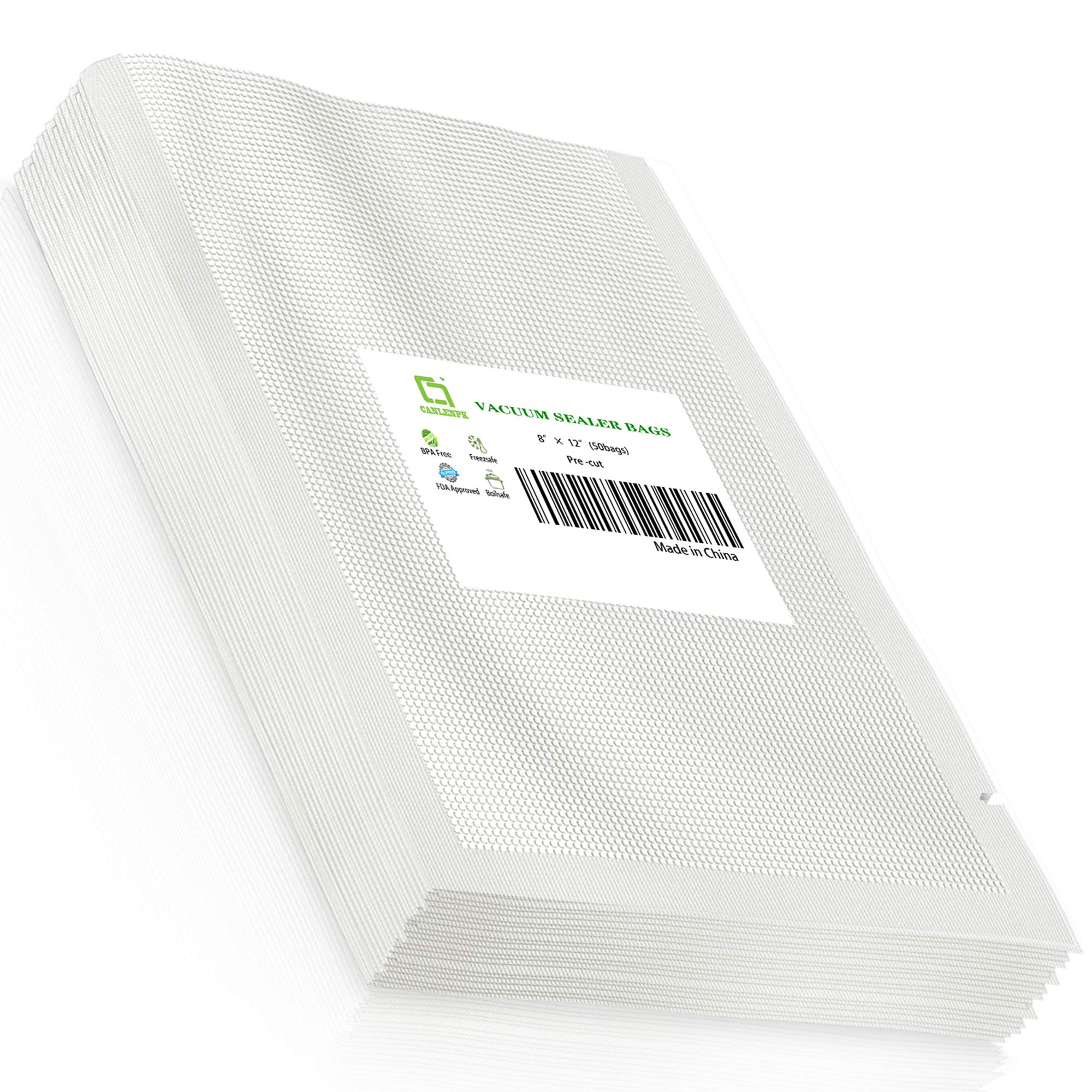 CANLENPK 8x12 Inch/20x30cm Vacuum Sealer Bags for Food Storage - Airtight Freshness Lock, Sous Vide Cooking, Freezer & Microwave Safe (50 Count) - Perfect for Meal Prep, Freezing Vegetables & Sous Vide Cooking