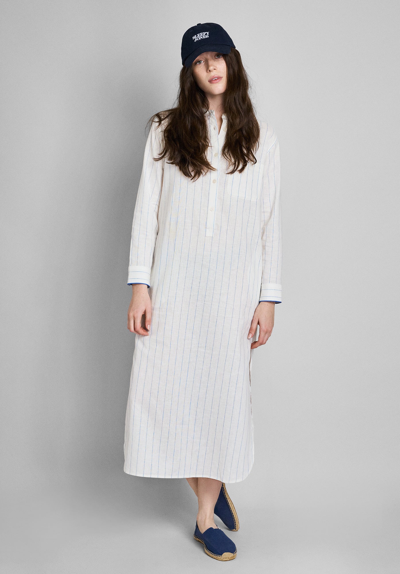 Georgia Kaftan in Linen Cotton Baker Stripe - Women's Summer Beach Cover Up, Boho Chic Loungewear for Vacation, Poolside, and Resort Wear