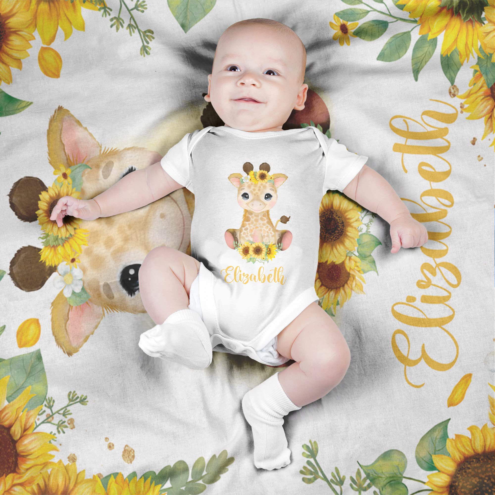 Personalized Baby Blankets with Name - Customized Giraffe Print Fleece Blanket for Girls & Boys, 30