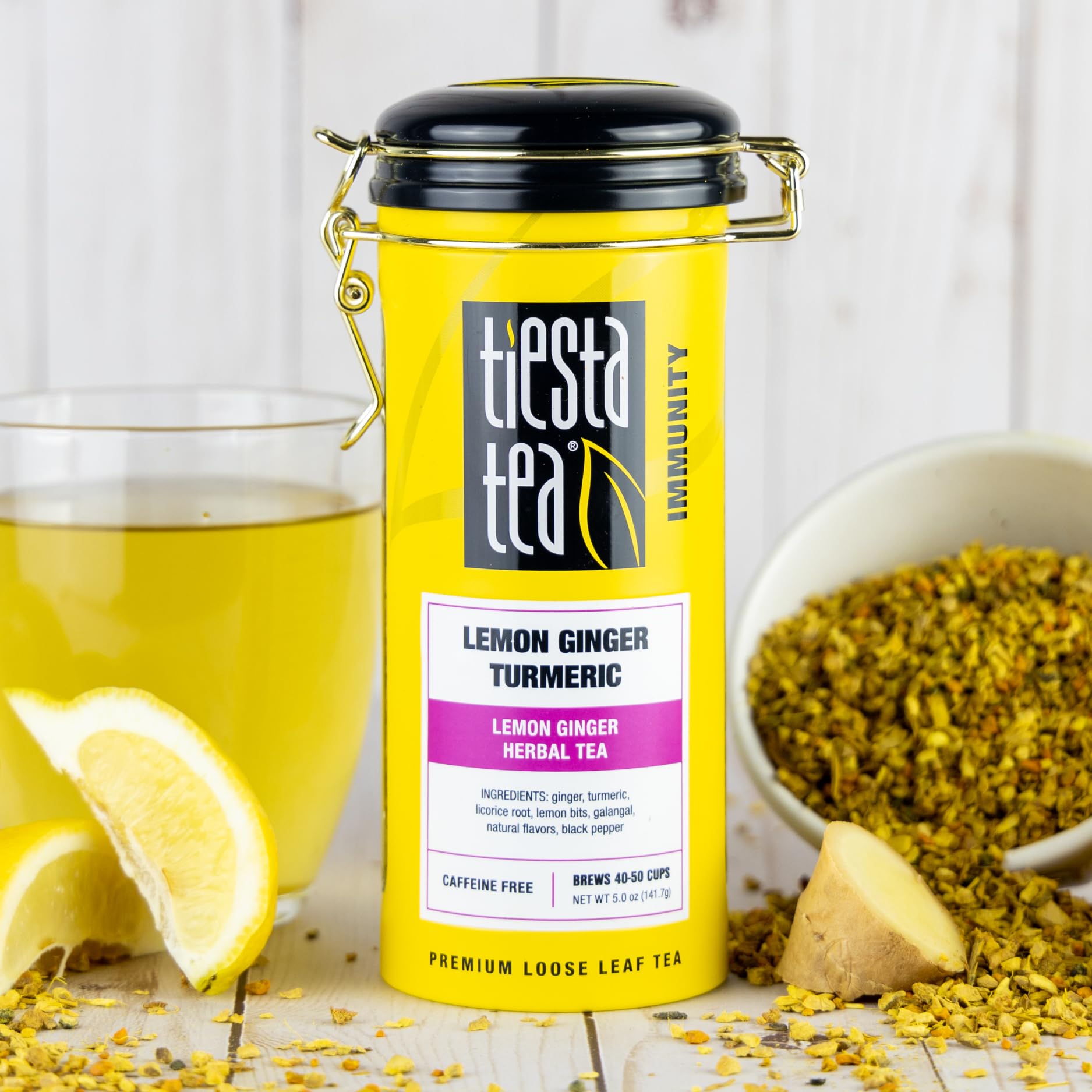 Tiesta Tea - Lemon Ginger Turmeric Herbal Tea | Premium Loose Leaf Blend | Caffeine-Free | Hot or Iced Tea | 50 Cups per Tin | 5oz Refillable Tin | Perfect for Relaxation, Immunity Boost & Digestive Health