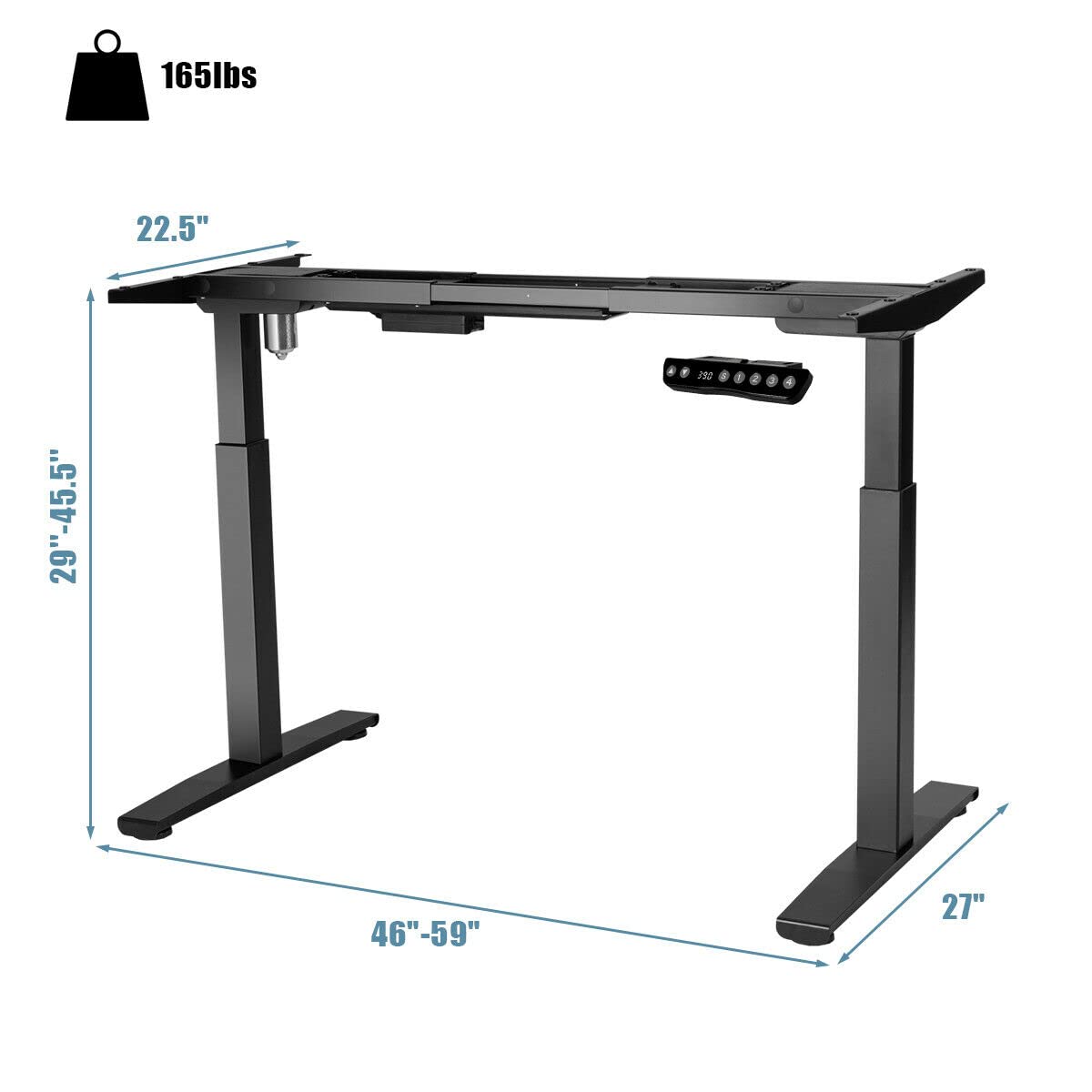 Tangkula Electric Standing Desk Frame - Adjustable Height & Width, Single Motor Ergonomic Sit Stand Desk Base with Memory Controller for Home & Office Workspace