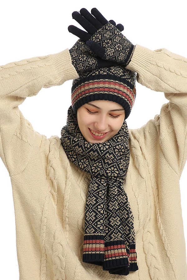 Winter Warm Knitted Hat Scarf Gloves Set for Women & Men - Cozy 3-Piece Accessories for Snow Sports, Skiing, and Cold Weather Outdoors