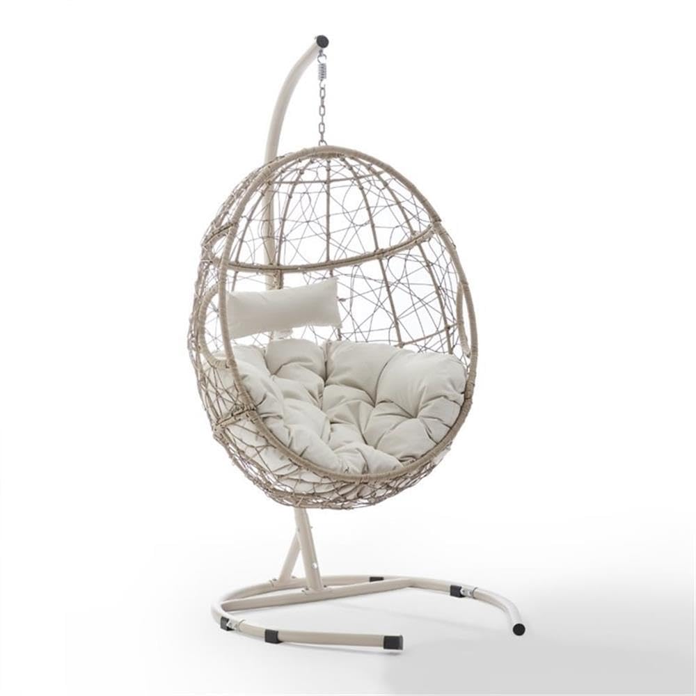 Light Beige Coastal Wicker Rattan Outdoor Hanging Egg Chair - Perfect for Patio, Garden, Poolside & Backyard Relaxation
