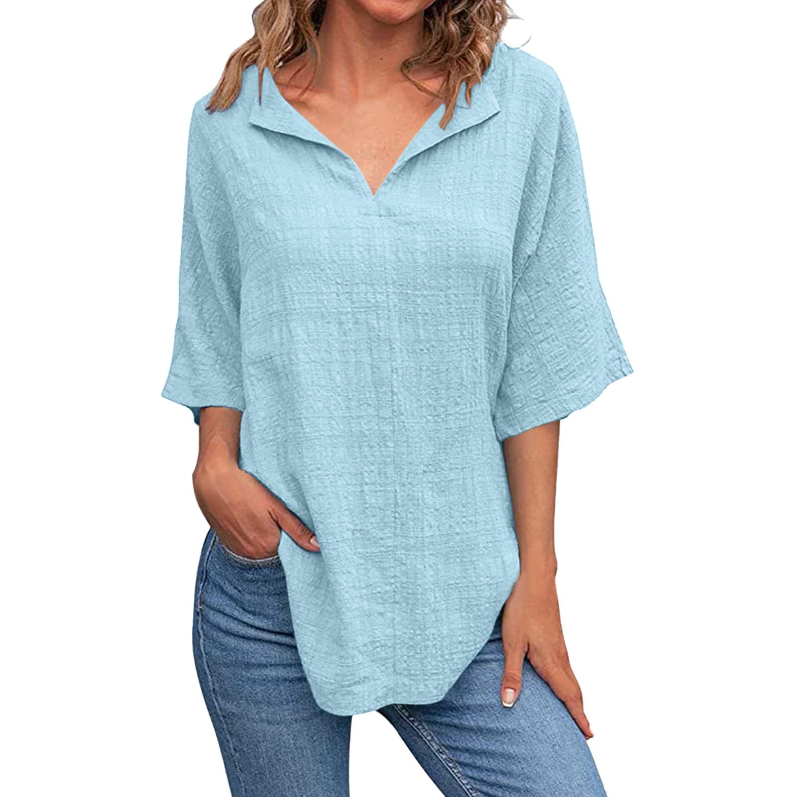 Women's Casual 3/4 Bell Sleeve Crewneck Loose Blouse - Cute Flowy Tops for Ladies | Perfect for Office, Date Night & Weekend Outings