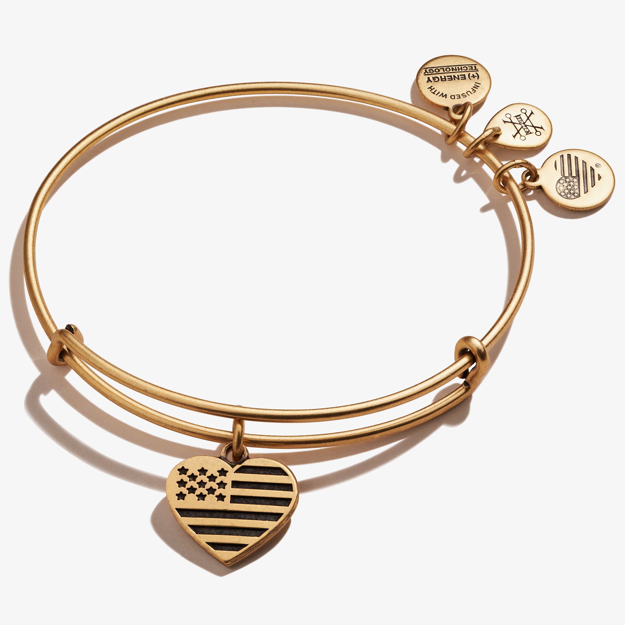 American Flag Heart Charm Bangle - Patriotic Bracelet for Women, 4th of July, Veterans Day & Independence Day Celebrations