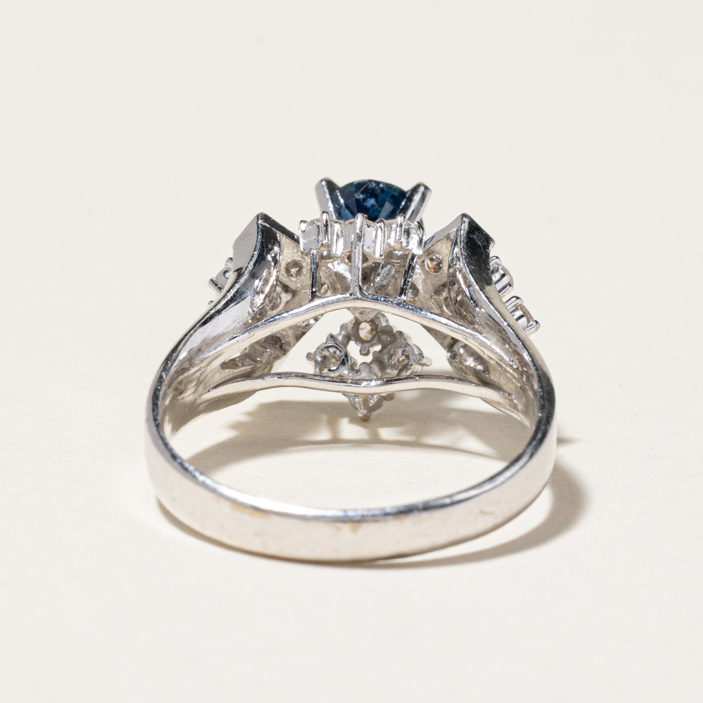 14K White Gold Sapphire & Diamond Cocktail Ring - 0.92ct Sapphire & 0.57ctw Diamonds - Size 8.75 - Elegant Party Jewelry for Women - Perfect for Evening Events, Weddings & Special Occasions