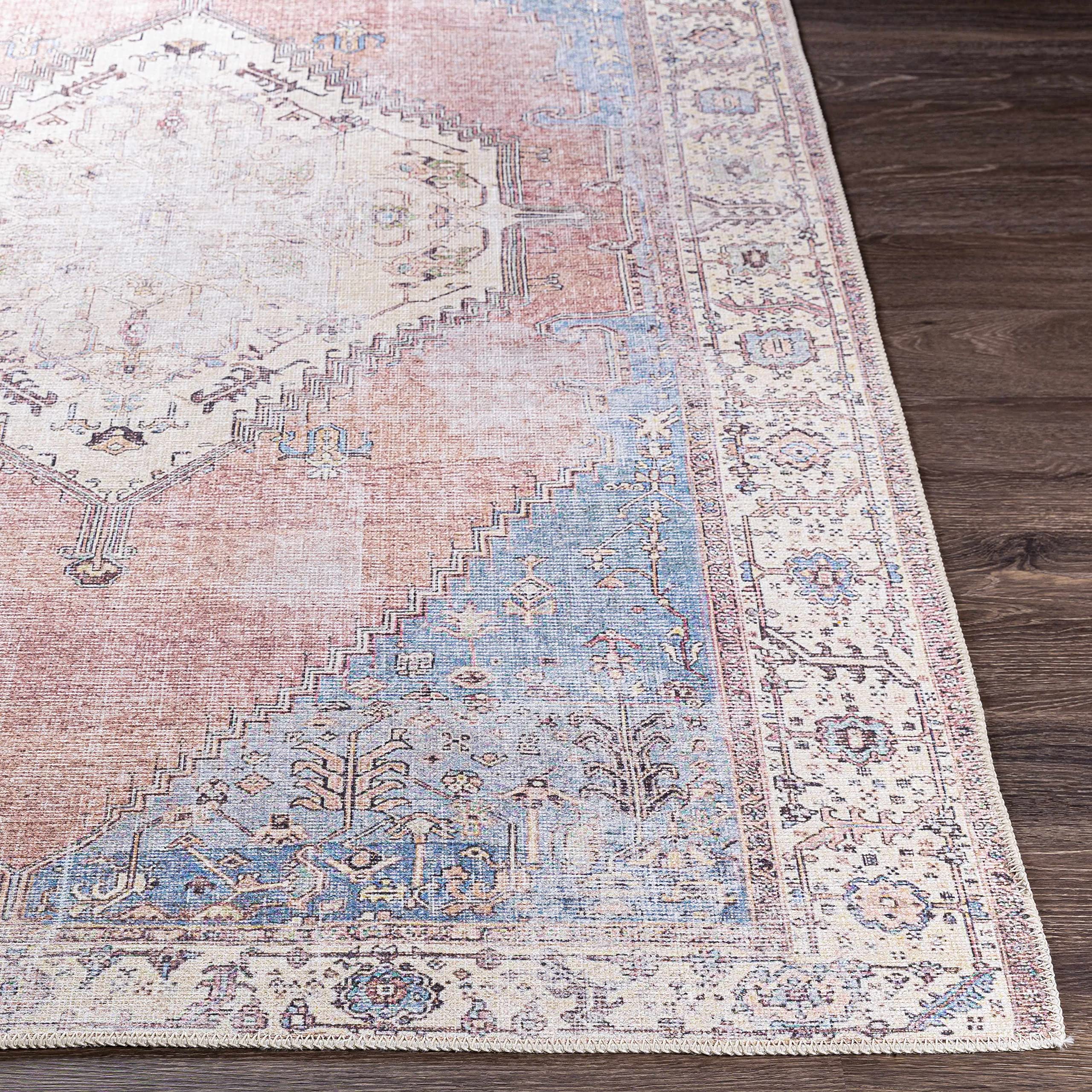 Hauteloom Sacriston Traditional Blue and Black Washable Area Rug 8'10