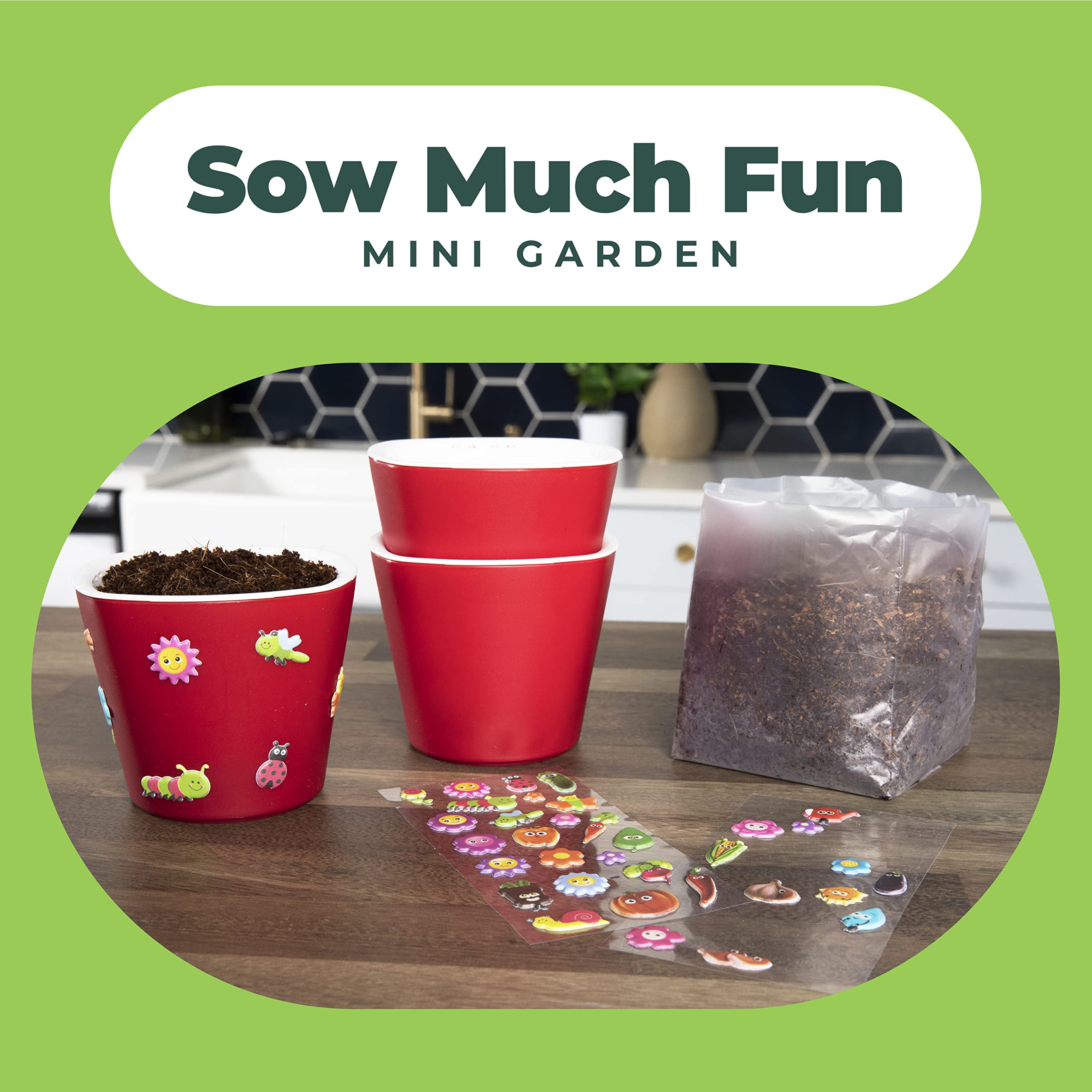 Kids Vegetable Planting Kit - Window Garden Sow Much Fun Seed Starter with 3 Self-Watering Planters, Soil, Cherry Tomato Seeds & Puffy Stickers | Easy No-Mess Gardening for Children | Perfect for Indoor Classroom Projects & Home Science Experiments