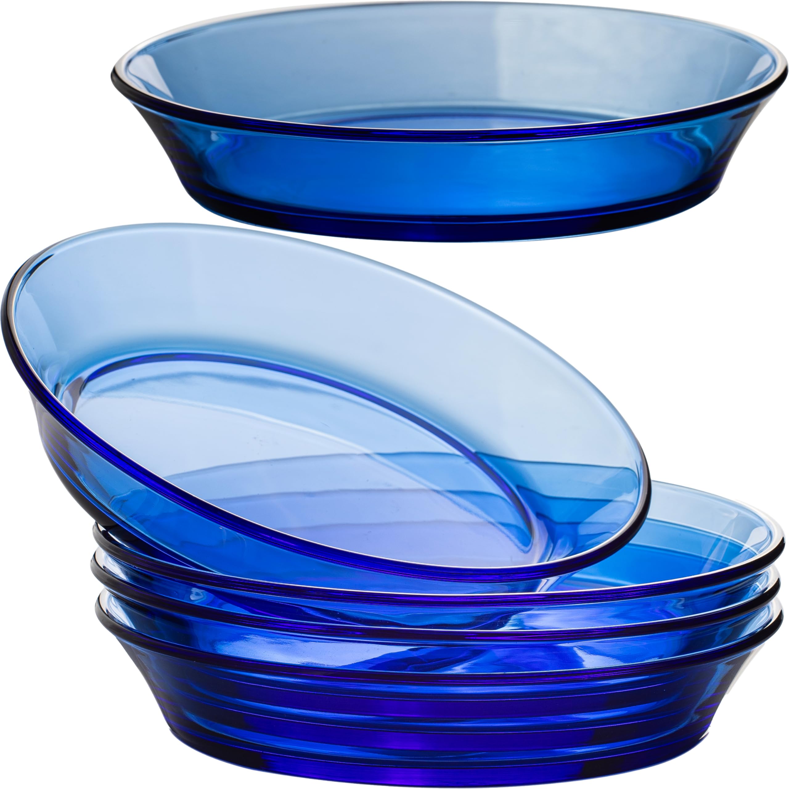 STPGoods 4-Piece Blue Cobalt Glass Dinner Plates Set - 7.8 Inch Round Salad Plates for Everyday Dining, Entertaining & Restaurant Use - Durable Transparent Glass Dishes for Salad, Bread, Desserts & Appetizers