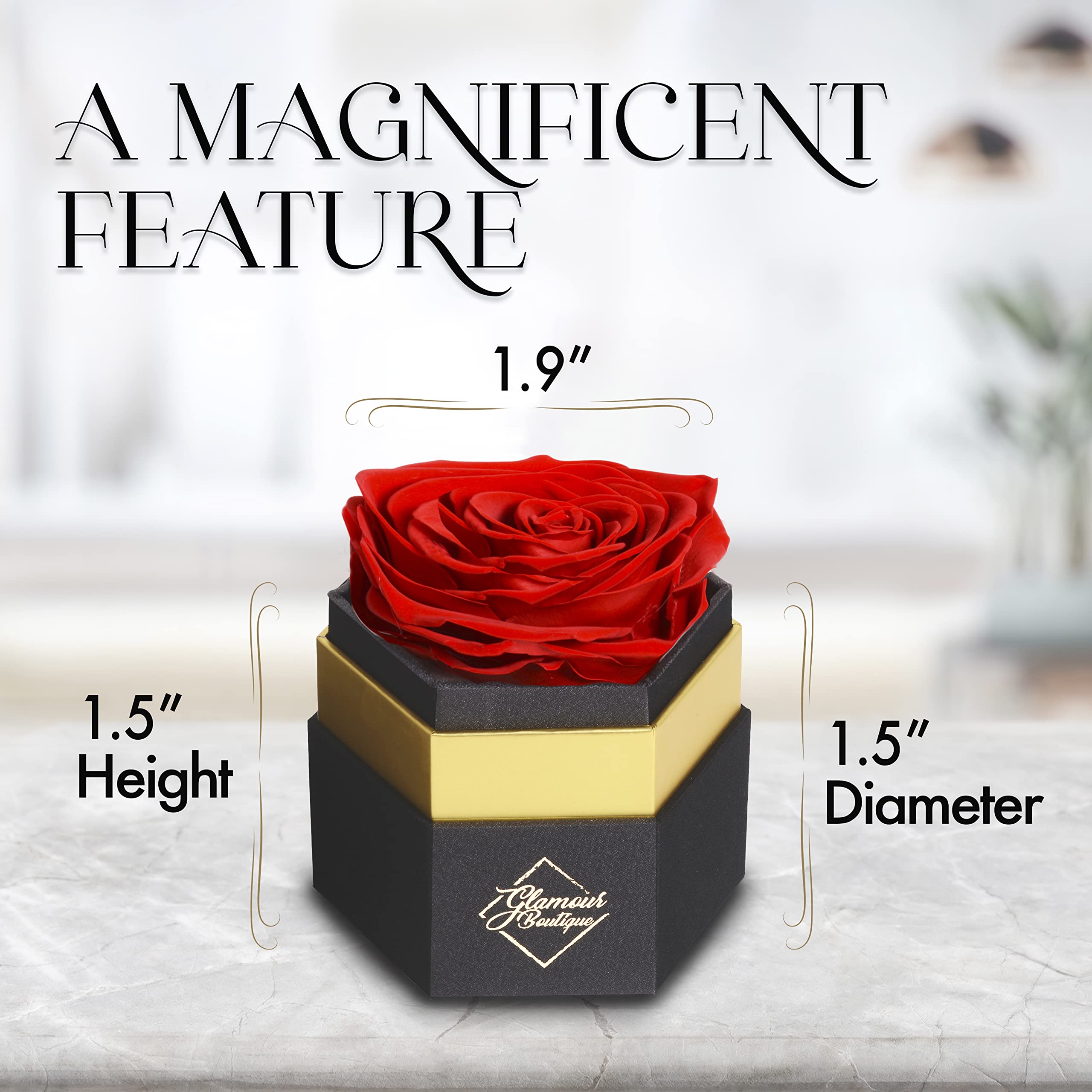 Hexagon Single Rose Forever Box - Preserved Roses in a Box That Last 1 Year, Eternal Rose Gift for Anniversary, Valentine's Day & Wedding - Perfect for Romantic Surprises, Home Decor & Luxury Gifting