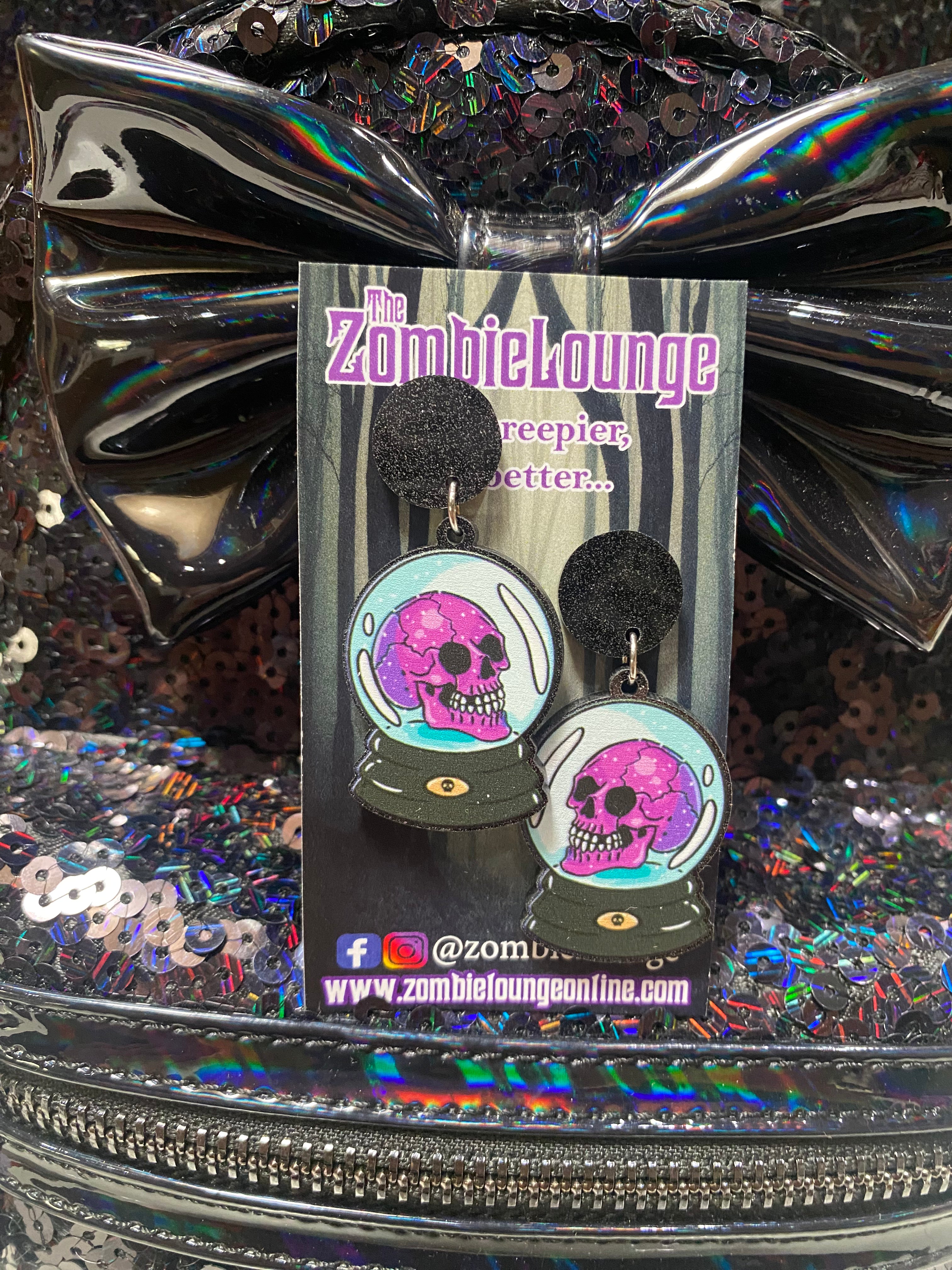 Skeleton Snow Globe Earrings - Unique Gothic Halloween Jewelry for Women - Perfect for Costume Parties, Gift Giving & Spooky Fashion Accessories