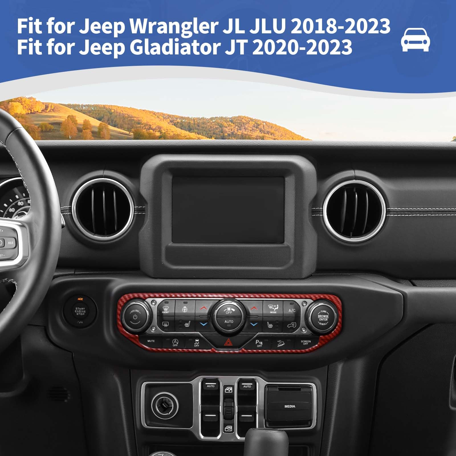 RT-TCZ Red Carbon Fiber AC Switch Cover Trim Frame for Jeep Wrangler JL/JLU/Gladiator JT (2018-2023) - Durable Interior Upgrade for Dash & Climate Control - Perfect for Off-Road & Daily Driving