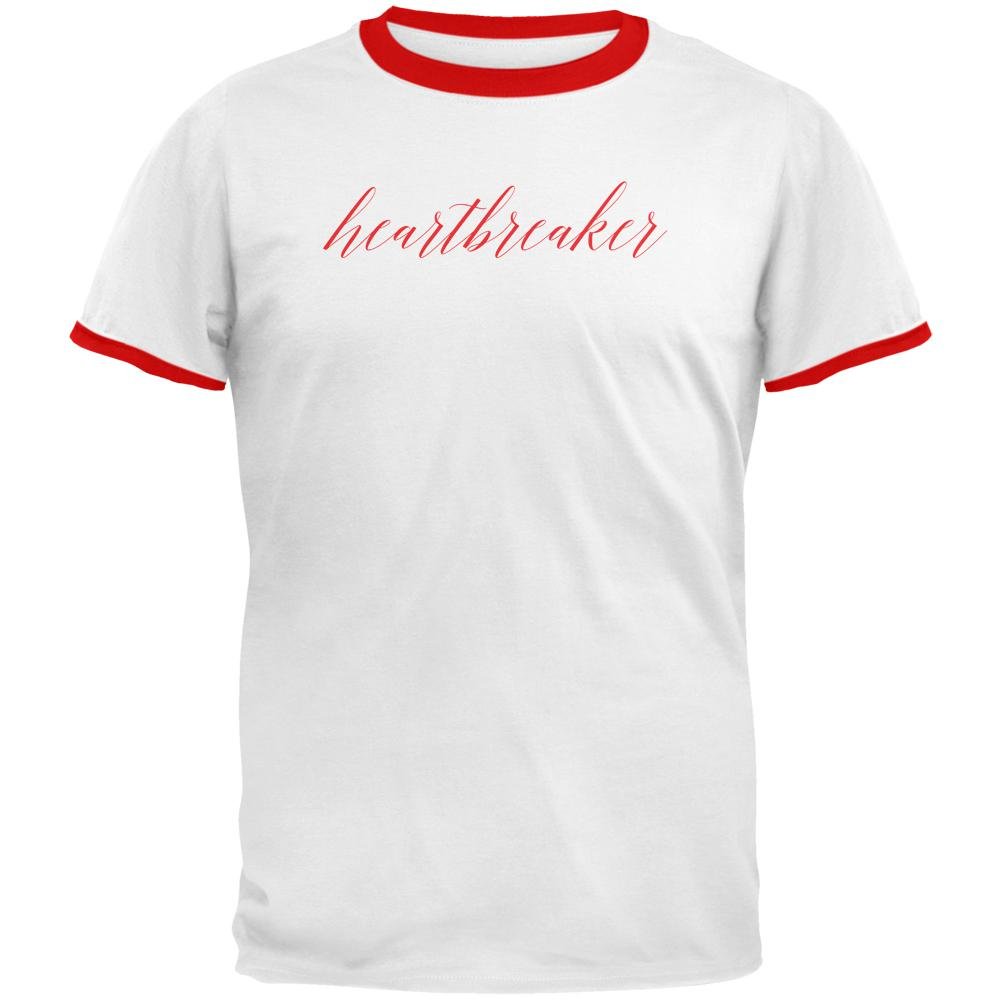 Heartbreaker Red Script Men's Ringer T-Shirt - White & Red Vintage Style Cotton Tee - Large Size - Casual Wear, Street Fashion, Gift for Him