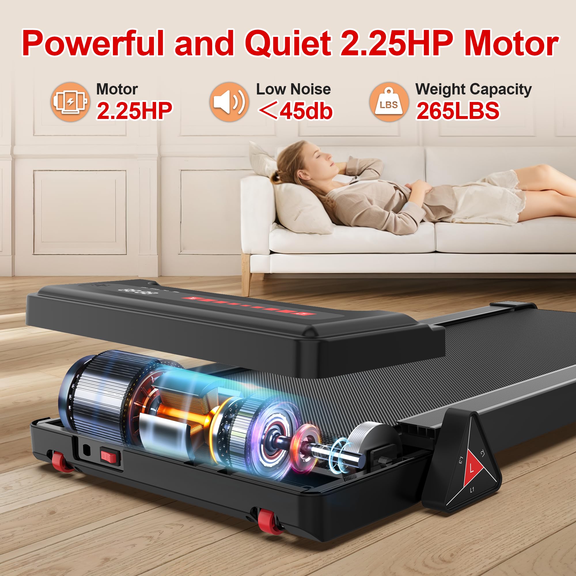 Under Desk Treadmill with Incline - 2.5HP Quiet Walking Pad with Shock Absorption, LED Display & Remote Control - Portable Treadmill for Home Office Workouts, Walking While Working, Small Space Exercise