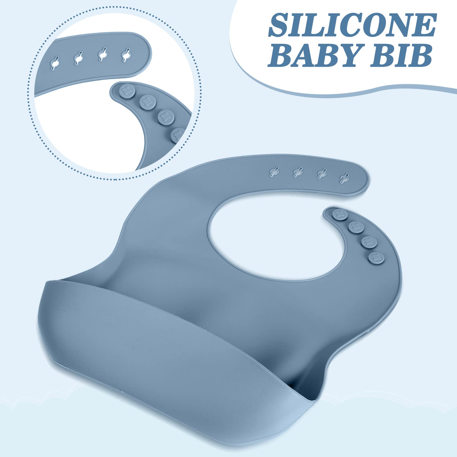 18-Piece Silicone Baby Feeding Set - Adjustable Toddler Bibs, Suction Bowls, Divided Plates, Spoons, Forks & Cups - BPA-Free Infant Dinnerware (Gray Blue, Navy Green, Beige) - Perfect for Mess-Free Mealtime at Home or On-the-Go