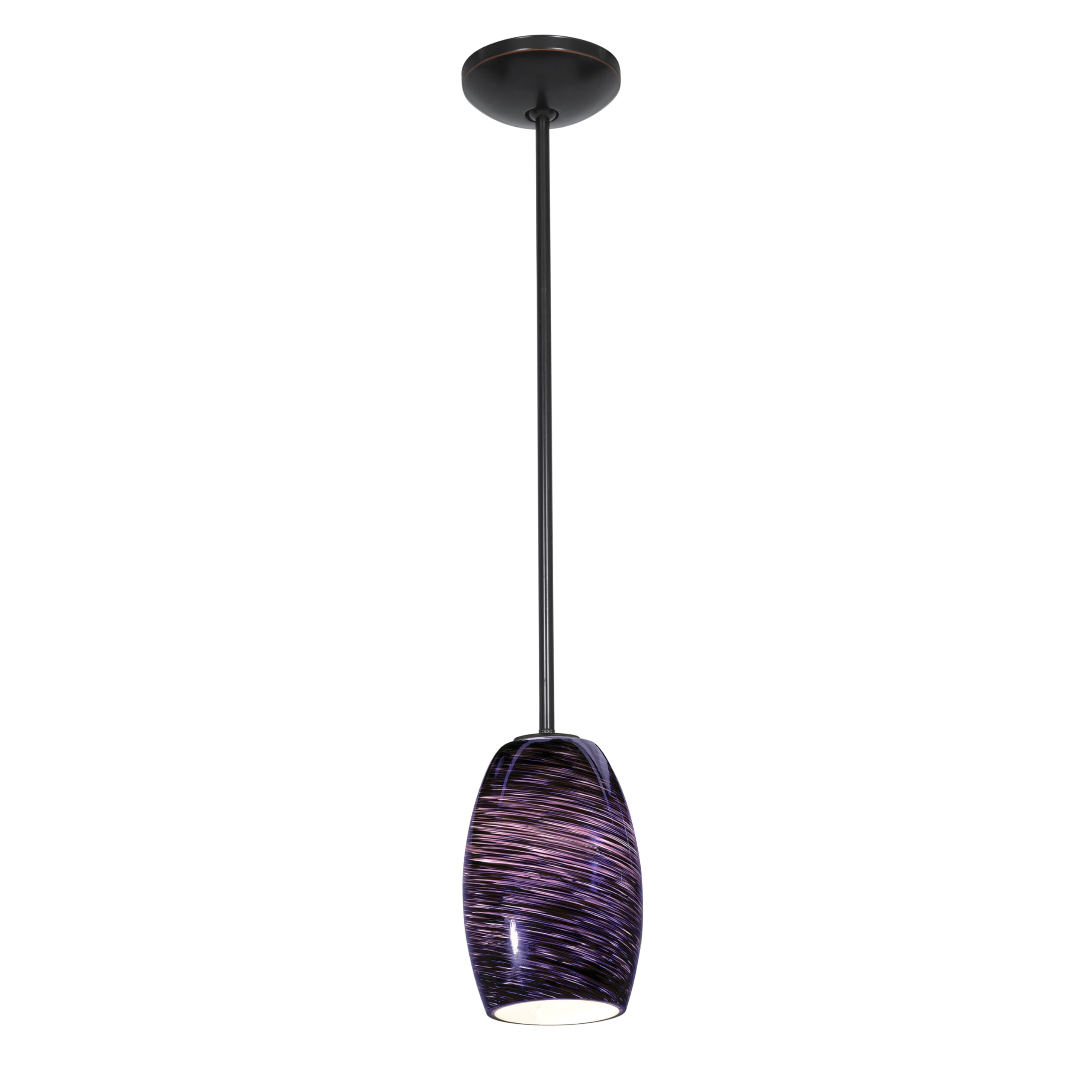 Chianti E26 LED Rod Pendant Light - Oil Rubbed Bronze Finish with Purple Swirl Glass Shade - Modern Dining Room & Kitchen Island Lighting Fixture
