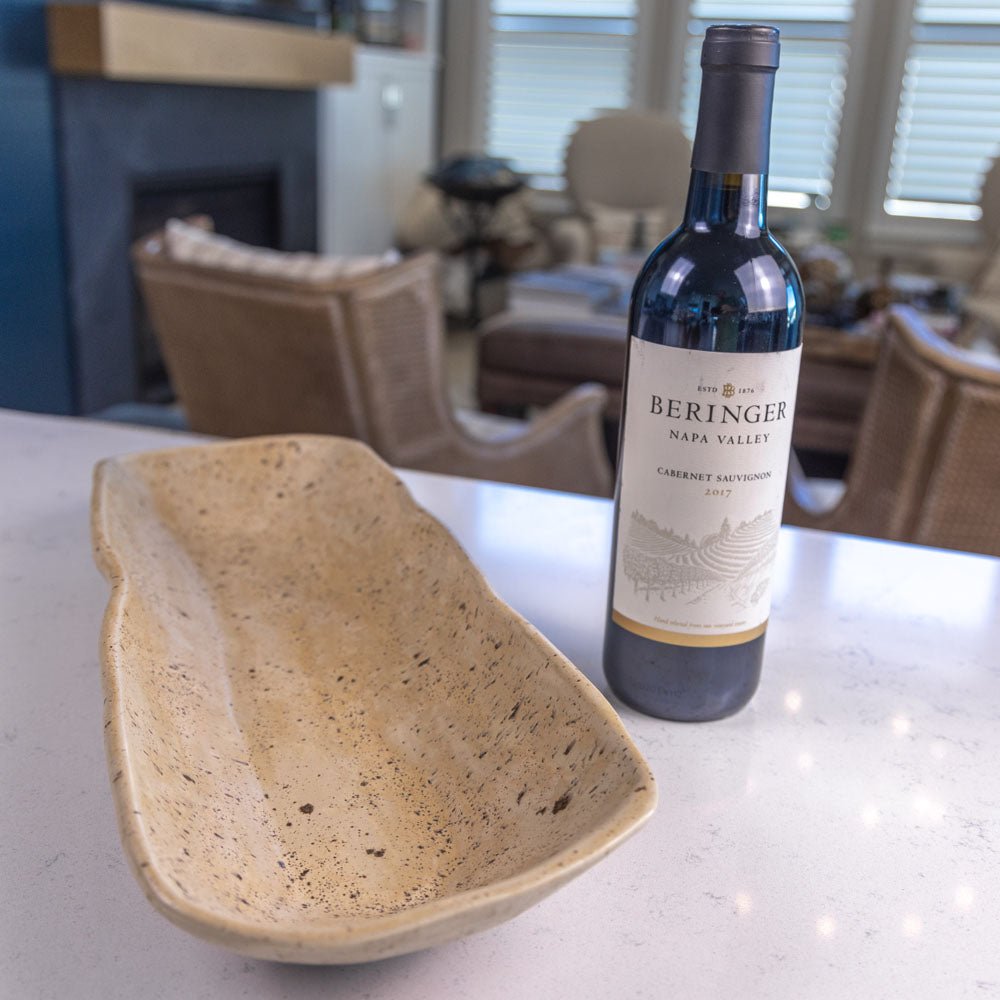 XL Speckled Tan Stoneware Decorative Dish - Versatile Serving Bowl for Kitchen, Dining & Home Decor | Perfect for Salads, Snacks & Centerpieces