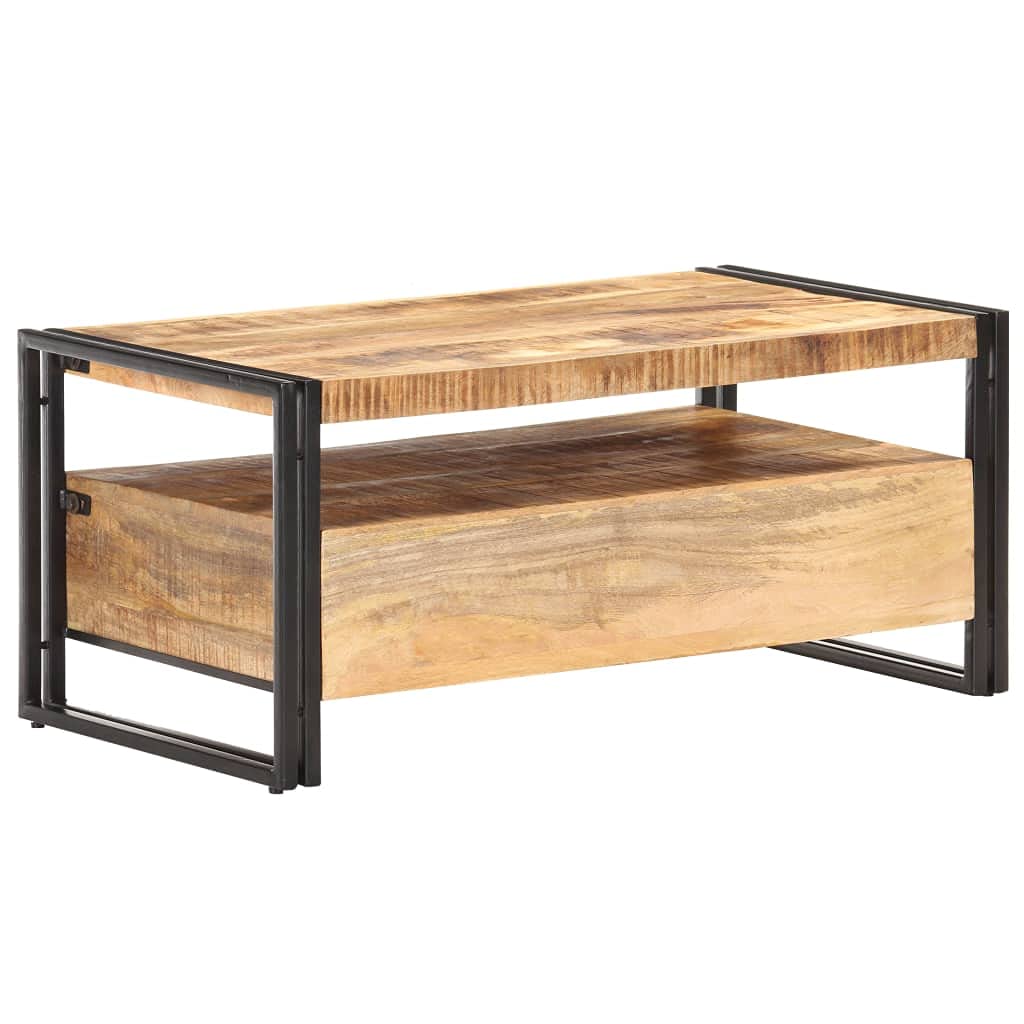Industrial Style Rough Mango Wood Coffee Table with Steel Legs - 39.4