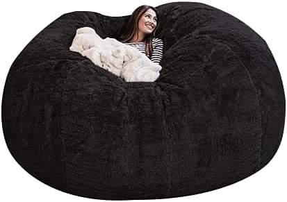 7ft Giant Love Sack Bean Bag Cover - Soft Fluffy Fur Storage Chair & Sofa Bed Cover, No Filler Included (Black) | Perfect for Living Room Lounging, Game Room Seating & Dorm Room Comfort