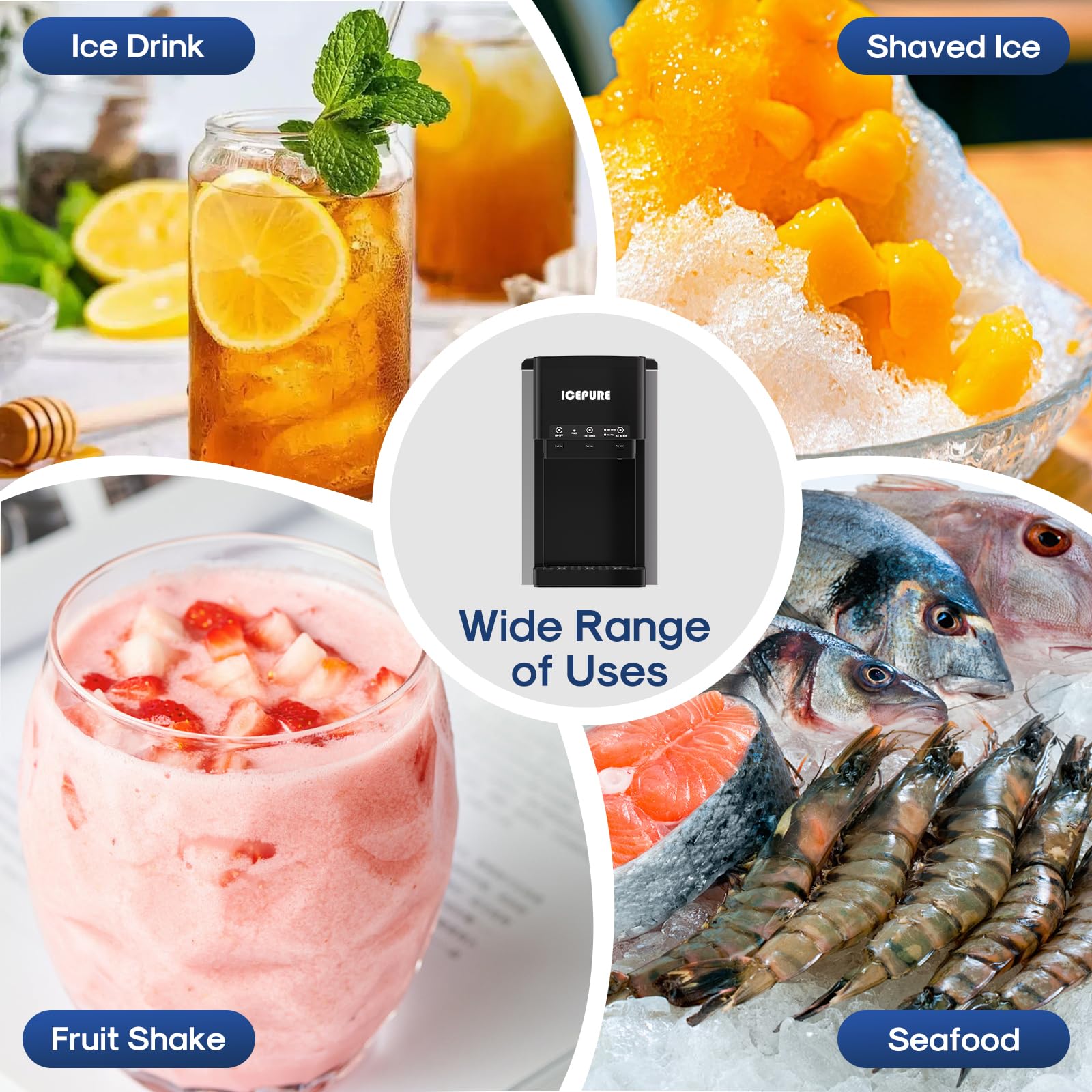 ICEPURE 3-in-1 Countertop Water Cooler with Ice Maker | Bullet & Crushed Ice Machine | Cold & Room Temperature Water Dispenser | 42 lbs/Day Capacity | Manual/Auto Water Refill | Perfect for Home, Office, Kitchen, or Outdoor Use