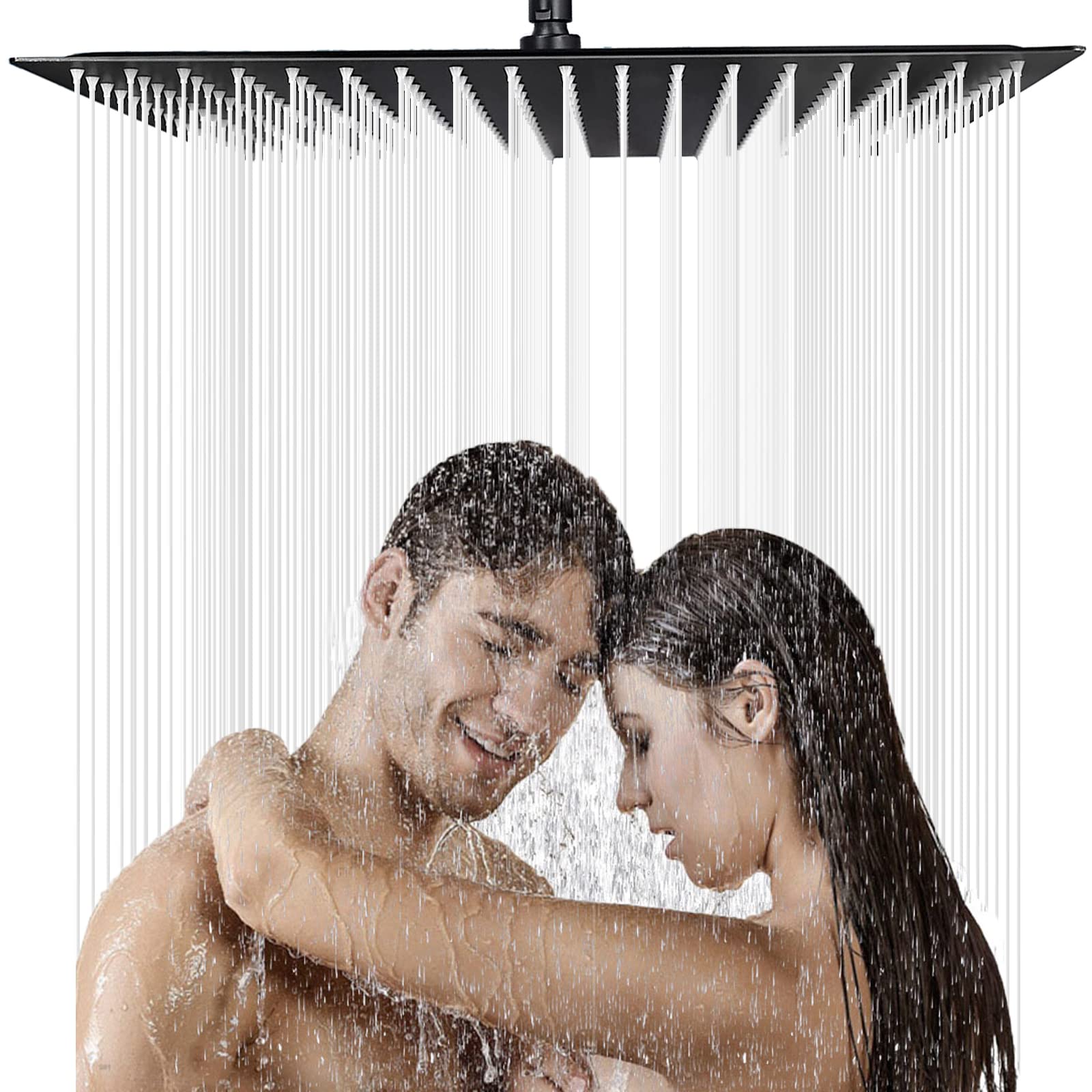 CASROCK 16 Inch Large Black Square Rain Shower Head - Premium Ultra Thin 304 Stainless Steel Ceiling Mount - High Pressure Waterfall Shower Head for Luxurious Spa-like Bathroom Experience (Modern Bathroom Upgrade for Relaxation & Water Conservation)