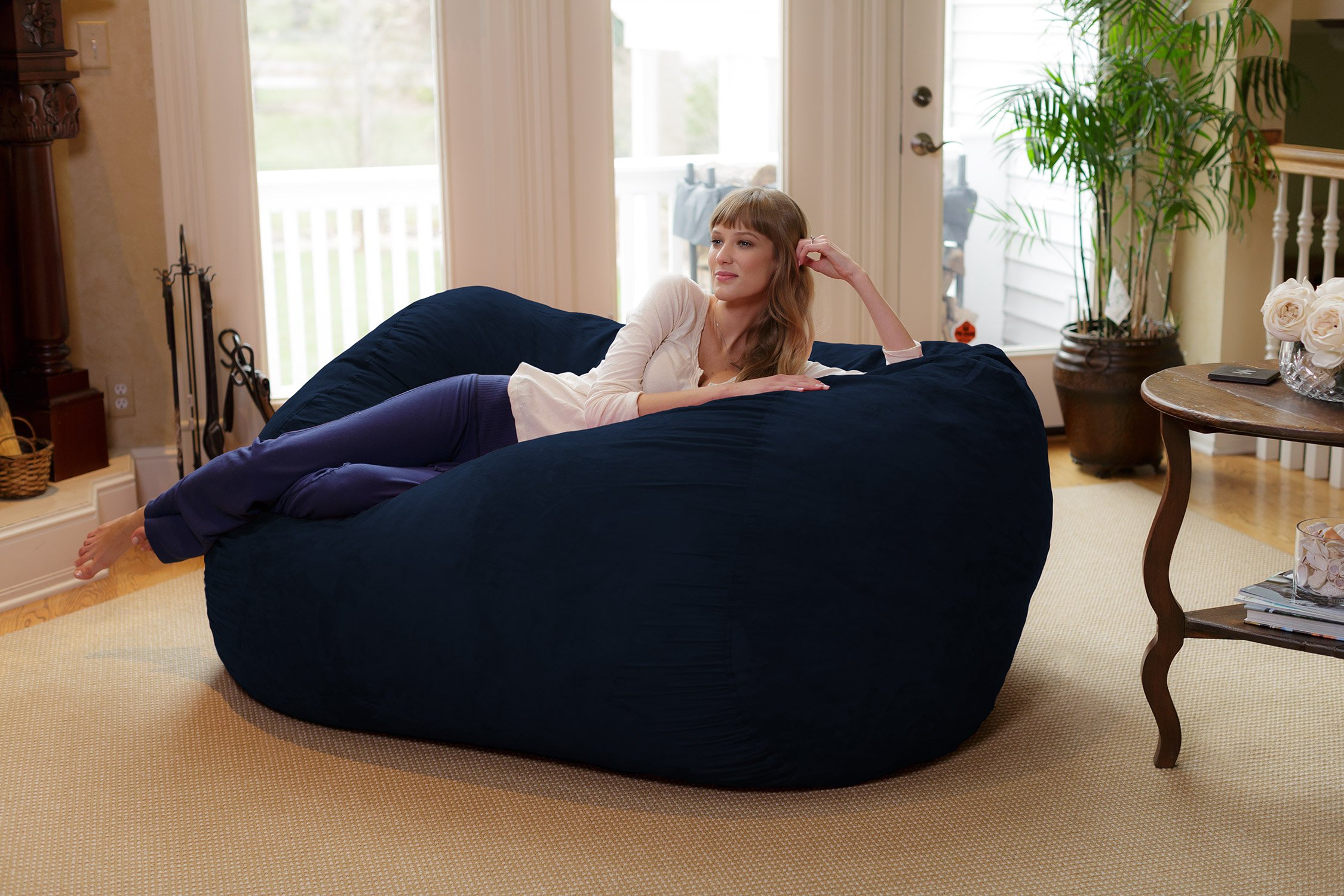 Chill Sack 6-Foot Memory Foam Bean Bag Chair - Oversized Lounger with Soft Microfiber Cover (Navy Blue) - Perfect for Gaming, Movie Nights & Dorm Room Relaxation