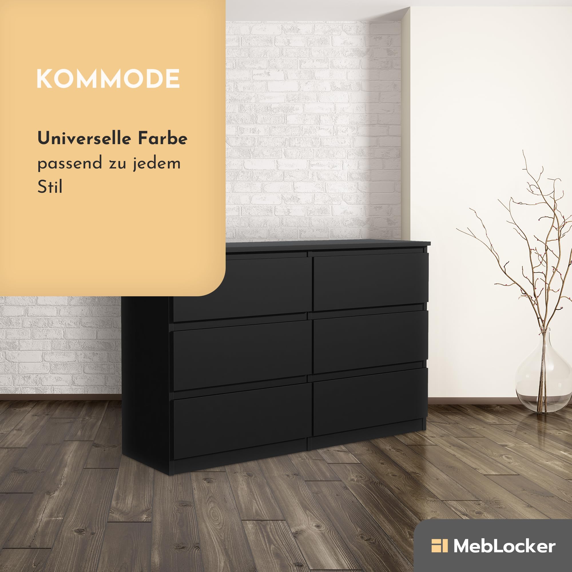 Modern 6-Drawer 120cm MebLocker Chest - Stylish Storage Solution for Living Room, Bedroom, Kids Room, Teen Room & Office - Perfect for Organizing Clothes, Toys & Office Supplies (Black)