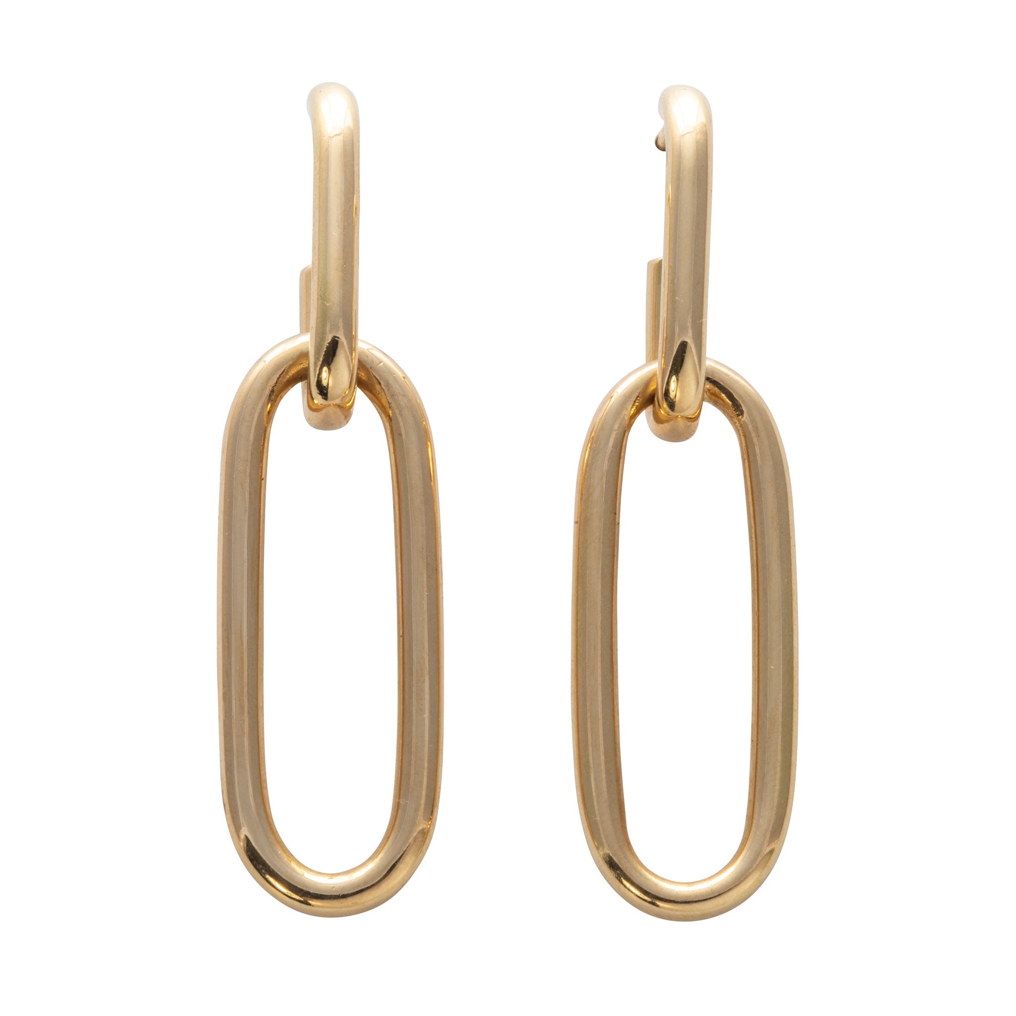 18K Yellow Gold Italian Paperclip Link Drop Earrings for Women - Elegant Dangling Hoop Earrings for Party, Wedding & Everyday Wear