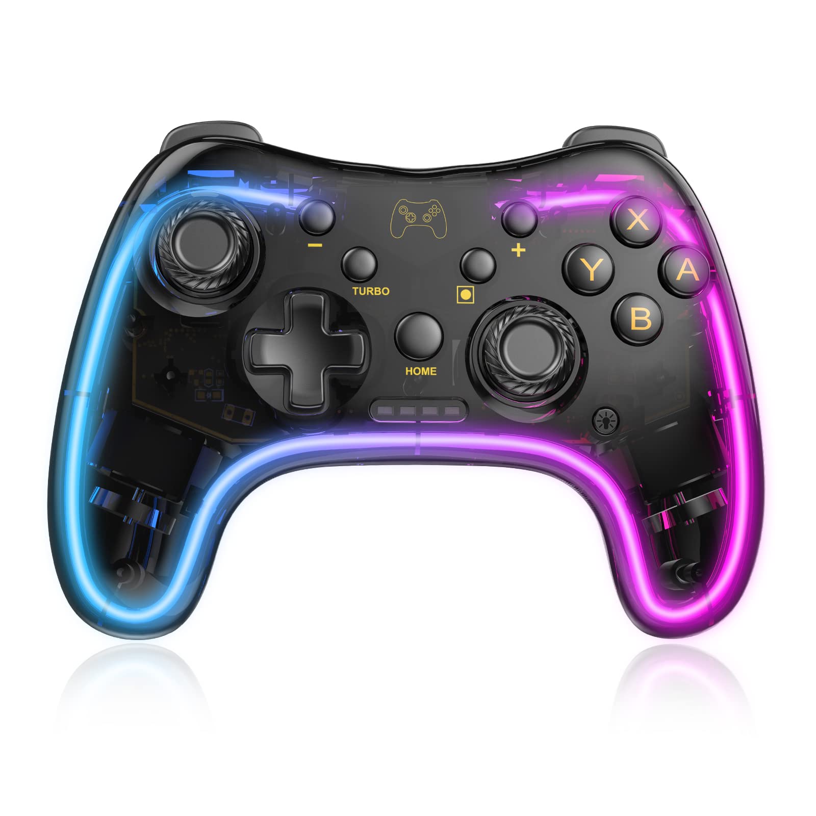 Wireless Switch Pro Controller for Nintendo Switch/Switch Lite/Switch OLED - Turbo Function, Wake-up & Adjustable LED (Black) | Perfect for Gaming, Travel & Multiplayer Sessions