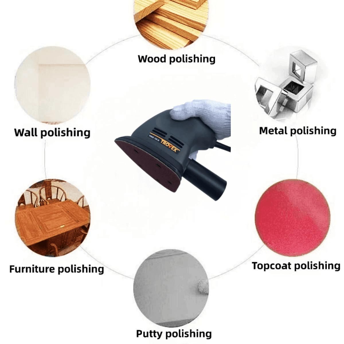 50-Pack 140mm Mouse Detail Sander Sandpaper Sheets - Hook & Loop Backing with 5 Holes - 60/80/120/180/240 Grit Assortment for Woodworking, Furniture Repair & DIY Projects