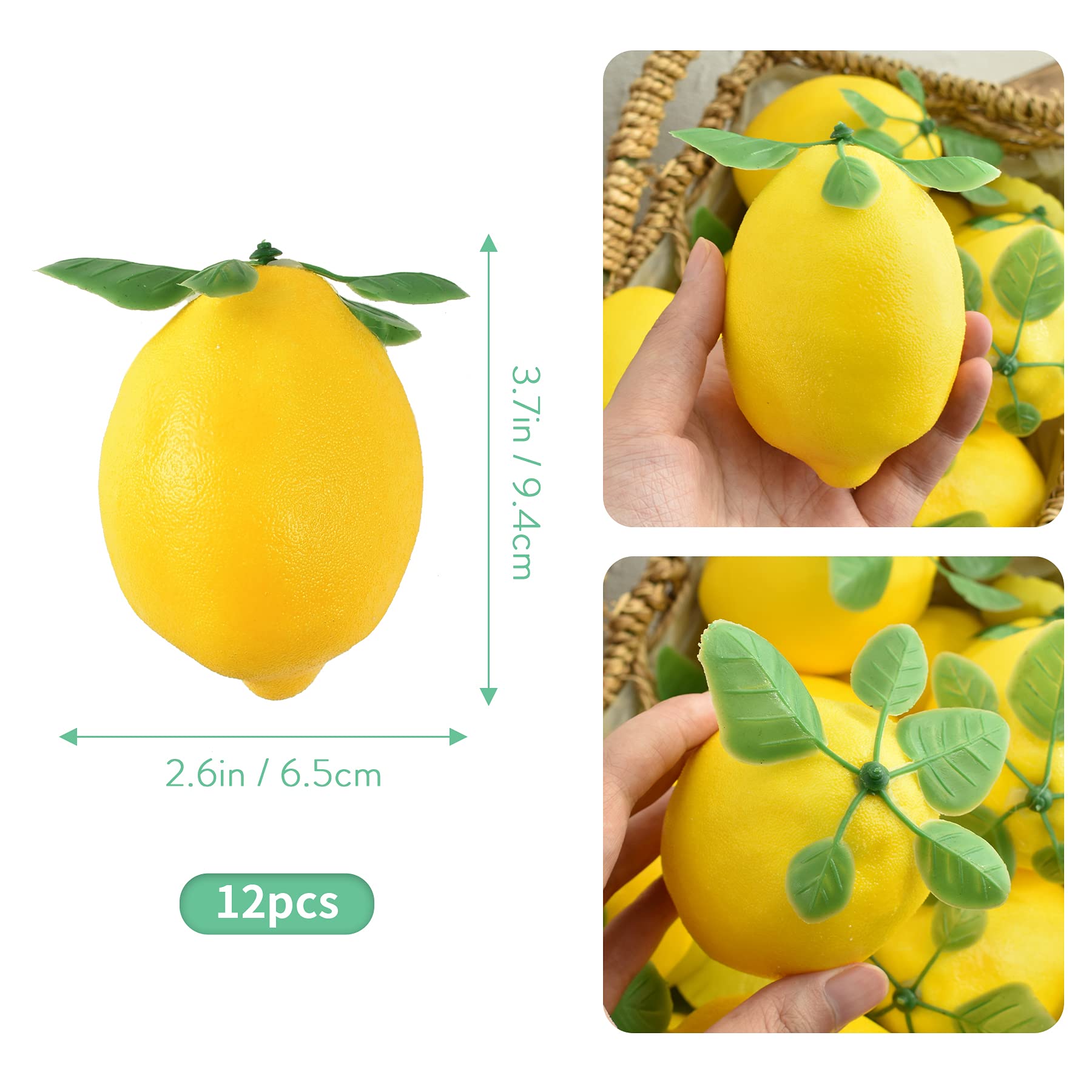 12 Pack Realistic Artificial Lemons with Leaves - 3.7