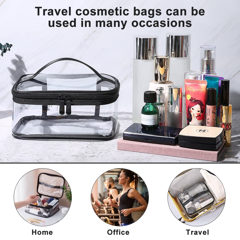 Corsehild 2 Pack Clear Travel Toiletries Bag - Waterproof PVC Cosmetic Makeup Pouch with Zipper for Women & Men - Perfect for Airplane Carry-On, Gym, Beach & Vacation Essentials (Black)