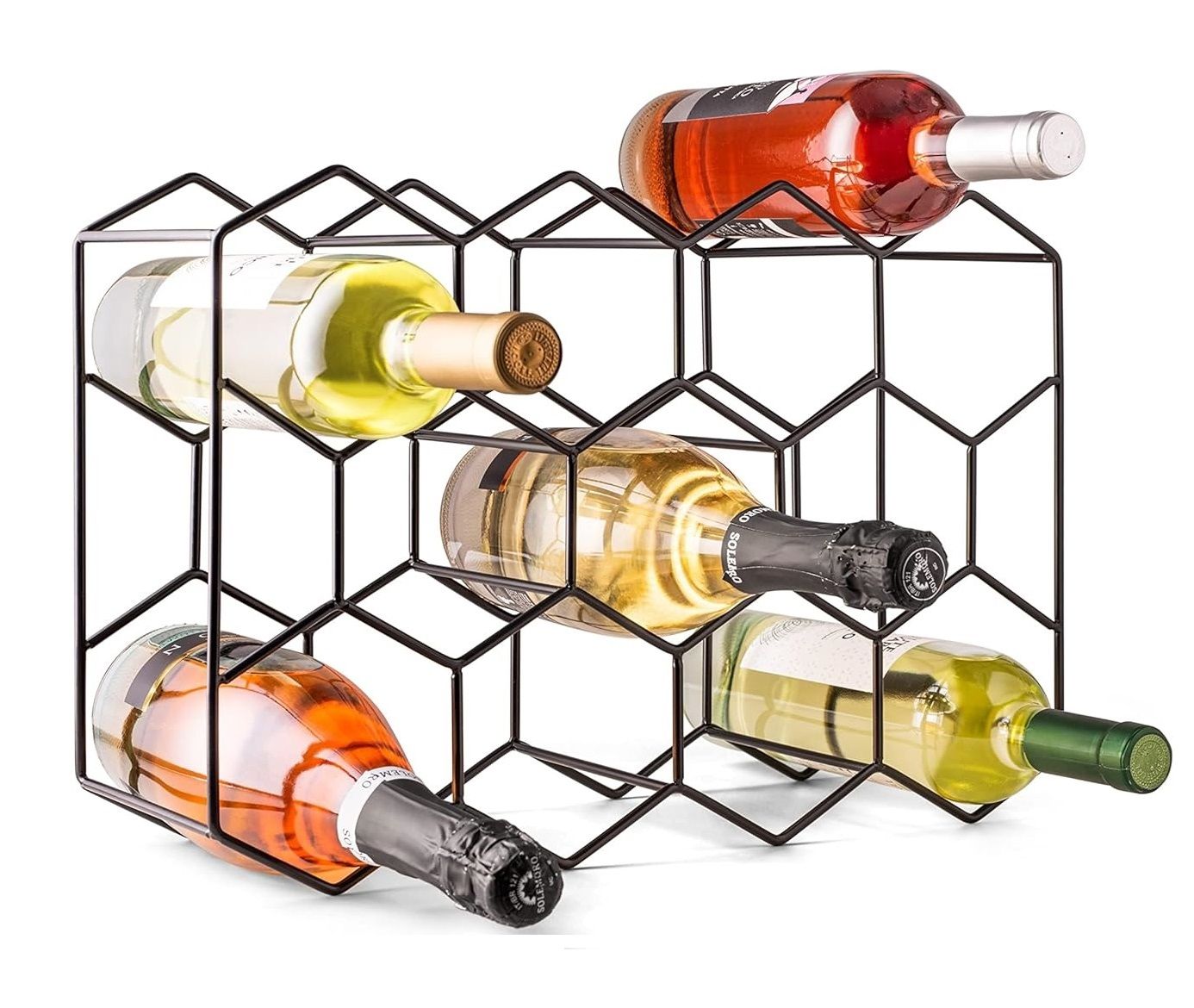 14-Bottle Freestanding Modern Metal Countertop Wine Rack - Space-Saving Storage for Kitchen, Bar, Dining Room & Office Decor